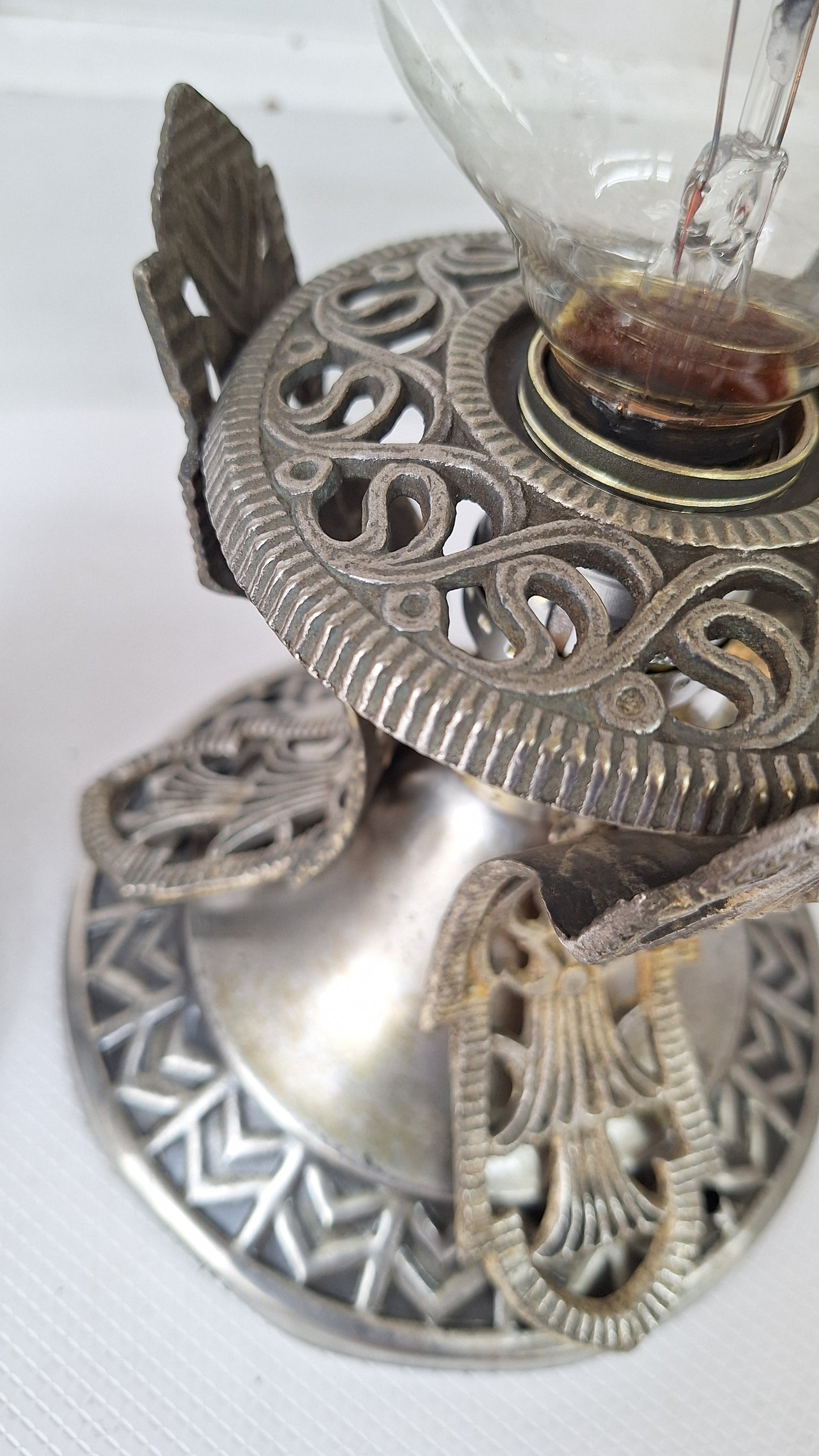 Two Vintage Art Deco Nickel Plated Theater Lights, Silver and Black Antique Small Ceiling Lights