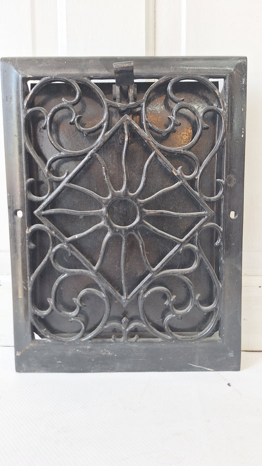 10 x 14 Antique Cast Iron Baseboard Vent, Antique Iron Angled Wall Vent Cover