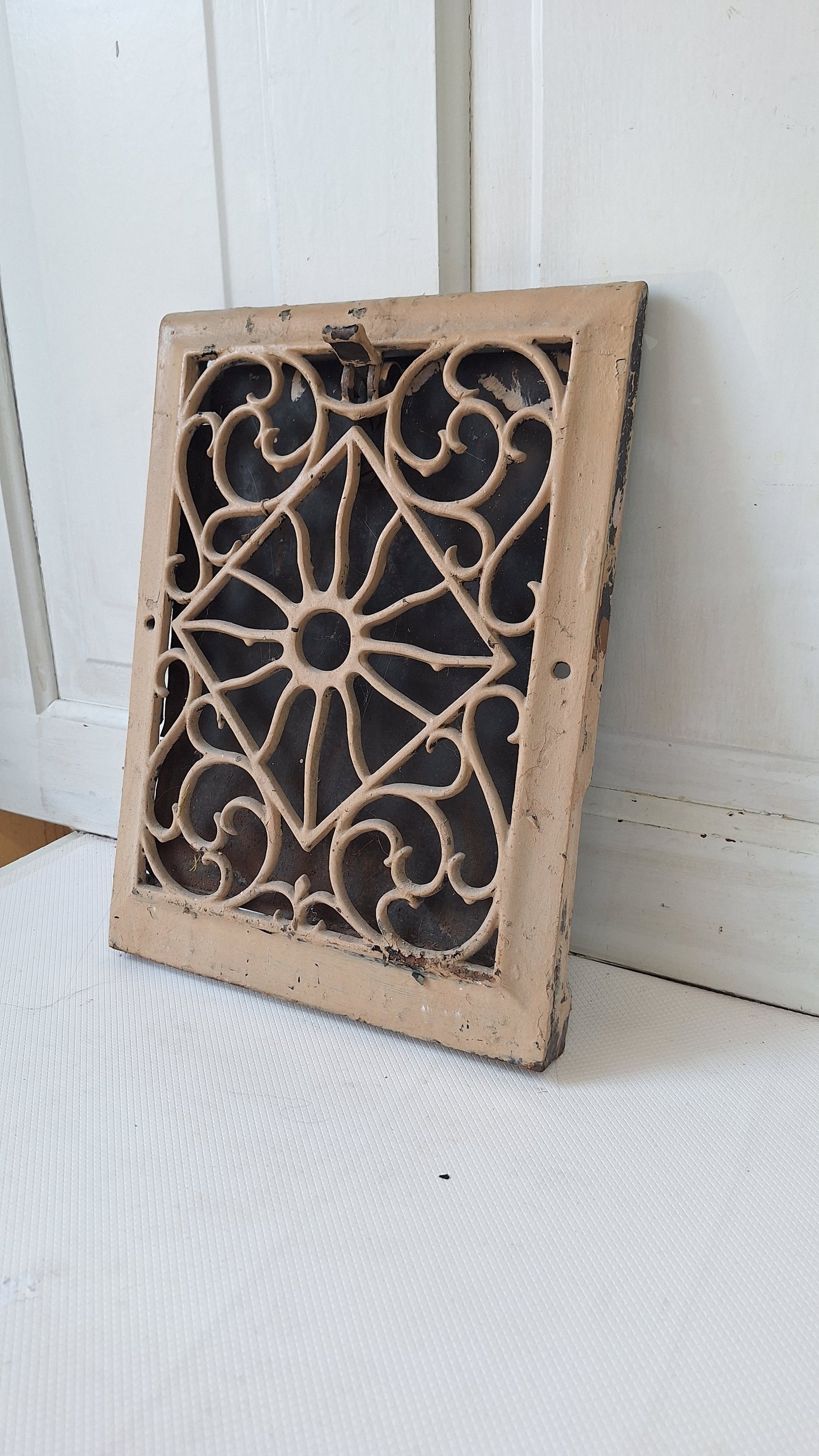 10 x 14 Antique Cast Iron Baseboard Vent, Antique Iron Angled Wall Vent Cover