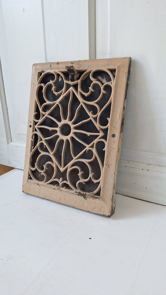 10 x 14 Antique Cast Iron Baseboard Vent, Antique Iron Angled Wall Vent Cover
