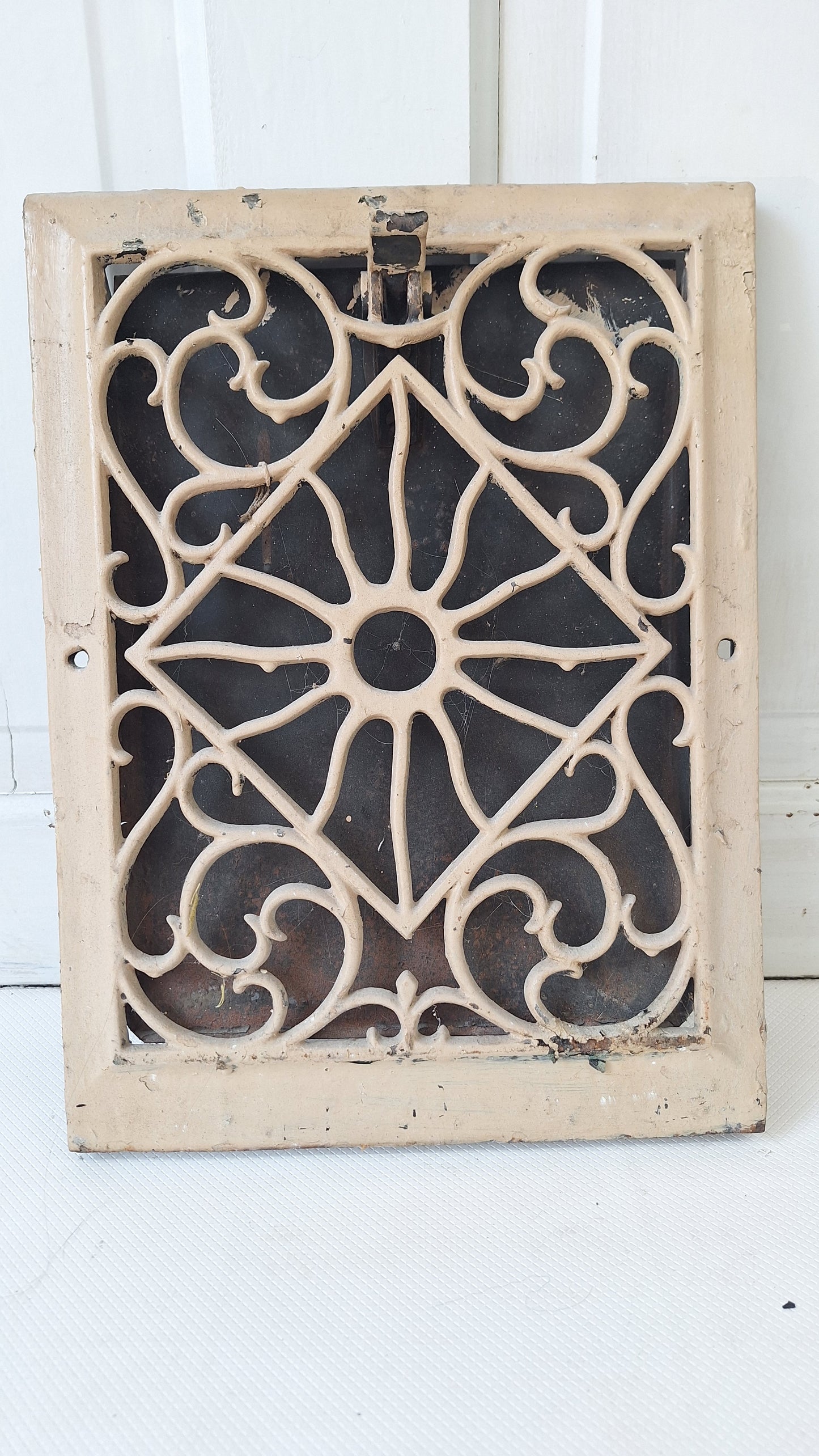 10 x 14 Antique Cast Iron Baseboard Vent, Antique Iron Angled Wall Vent Cover