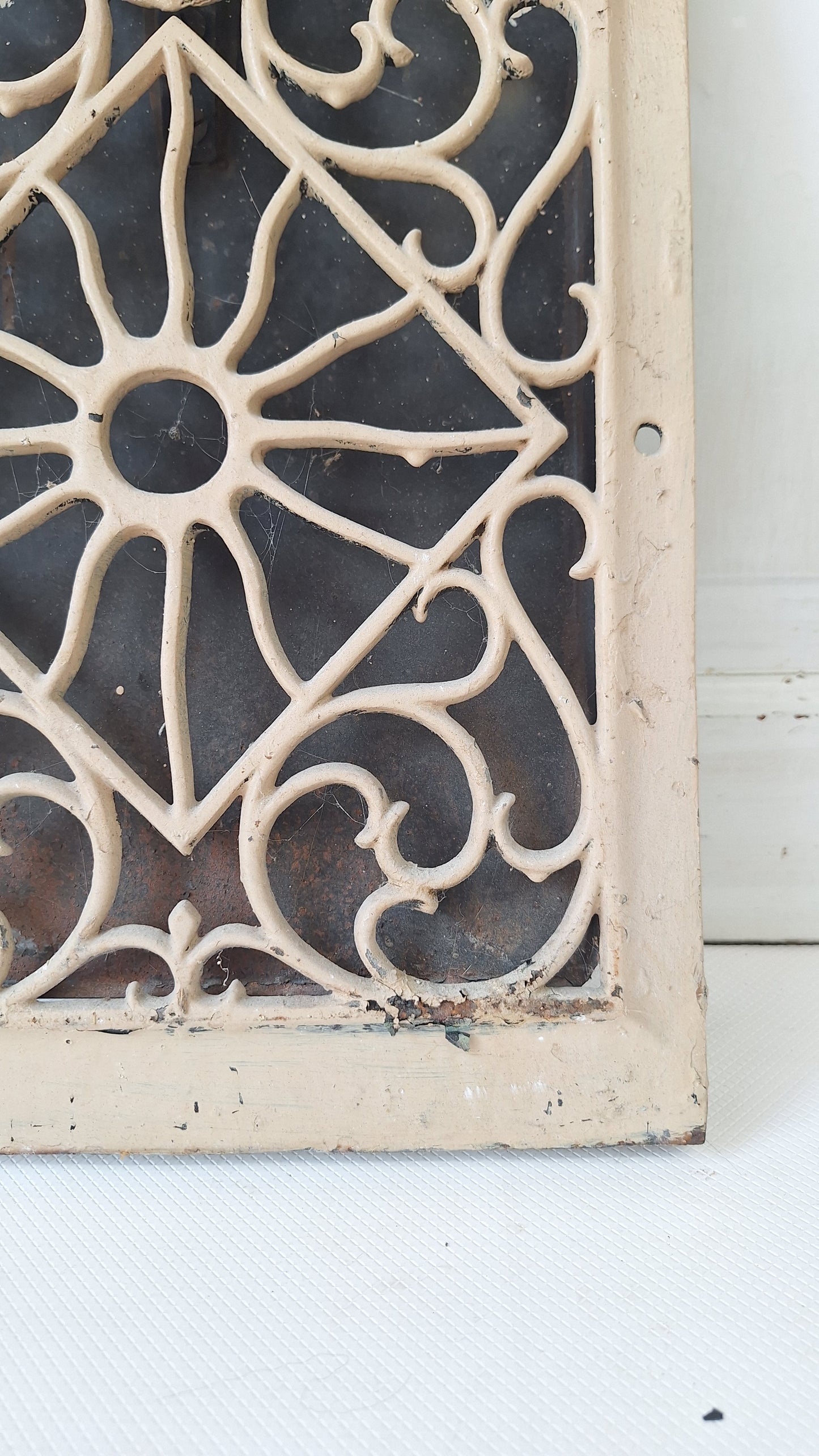 10 x 14 Antique Cast Iron Baseboard Vent, Antique Iron Angled Wall Vent Cover
