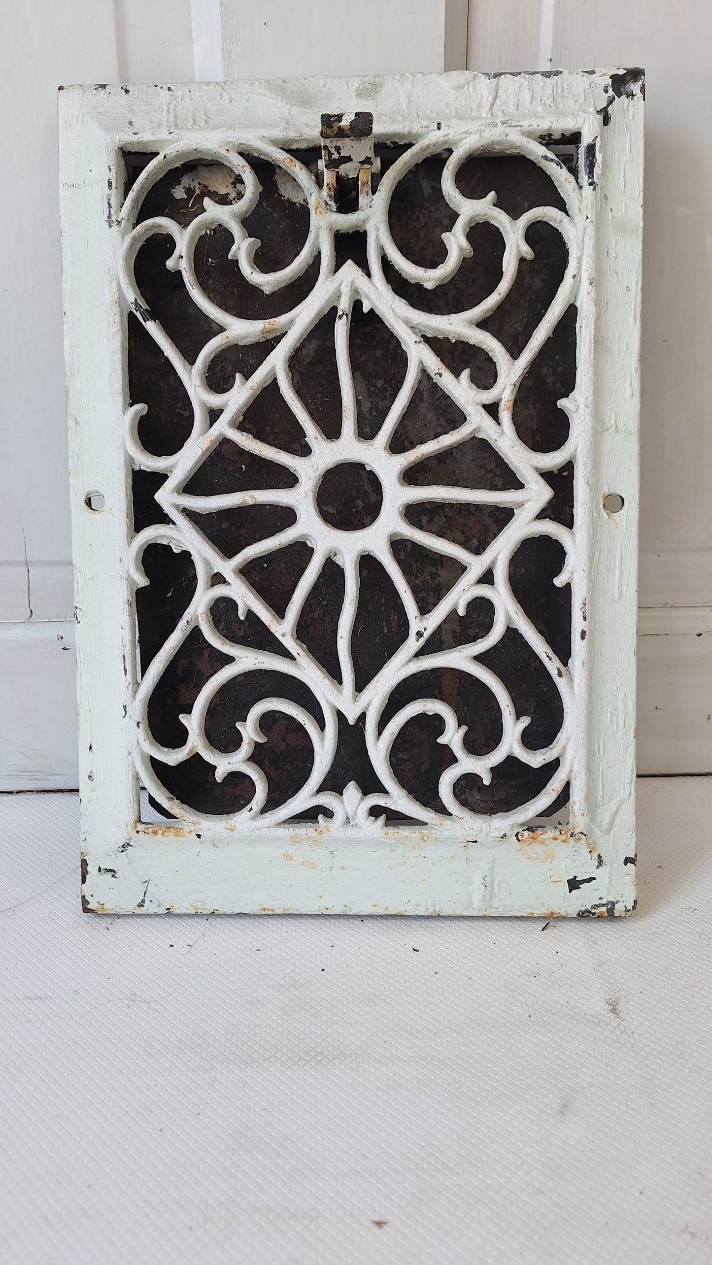 10 x 14 Vintage Wall Baseboard Vent with Louver Back, Angled Cast Iron Wall Vent Cover