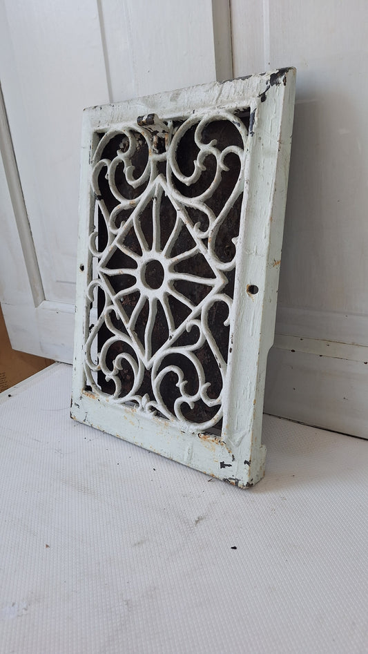 10 x 14 Vintage Wall Baseboard Vent with Louver Back, Angled Cast Iron Wall Vent Cover