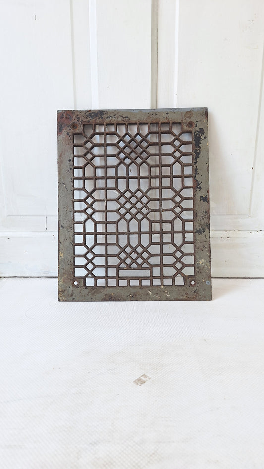 14 x 11 Antique Iron Lattice Pattern Vent Cover, Salvaged Cast Iron Floor Vent Grate
