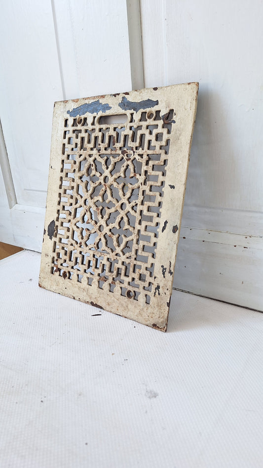 10 x 12" Fancy Pattern Antique Vent Cover, Cast Iron Ornate Heating Grate Cover