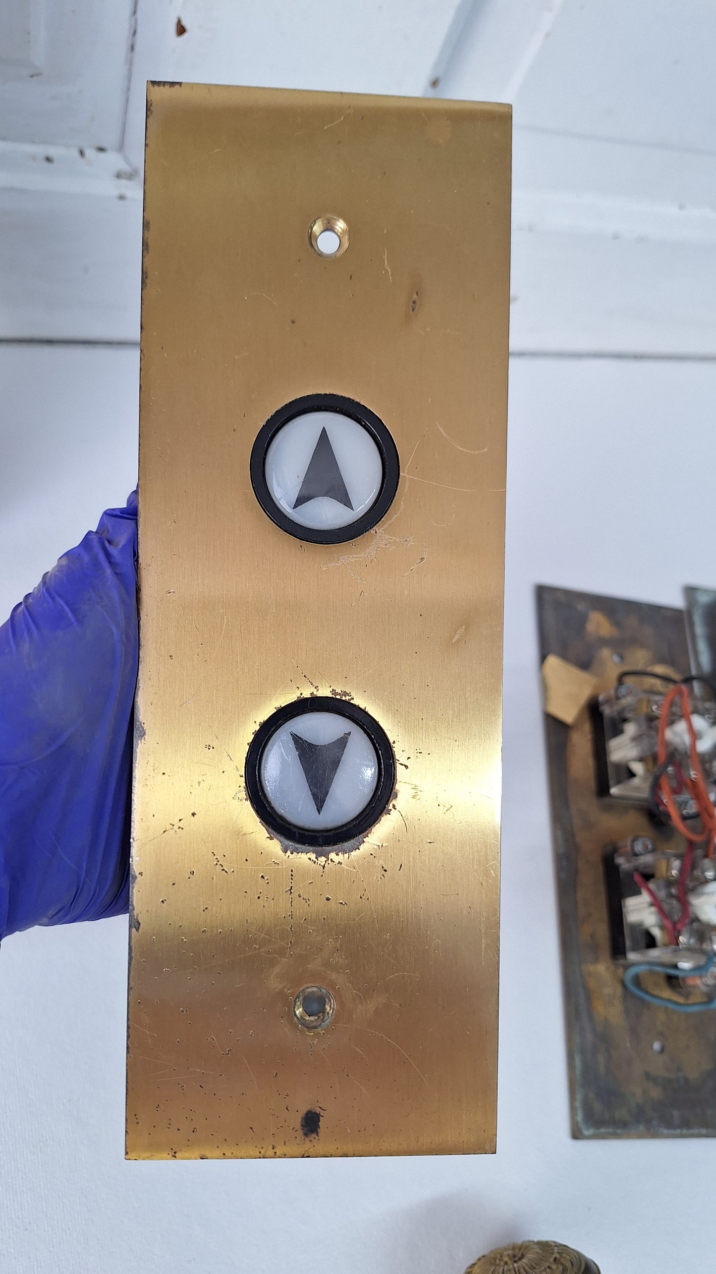 Vintage Brass Elevator Button Panel, Vintage Double Button Elevator Push Buttons