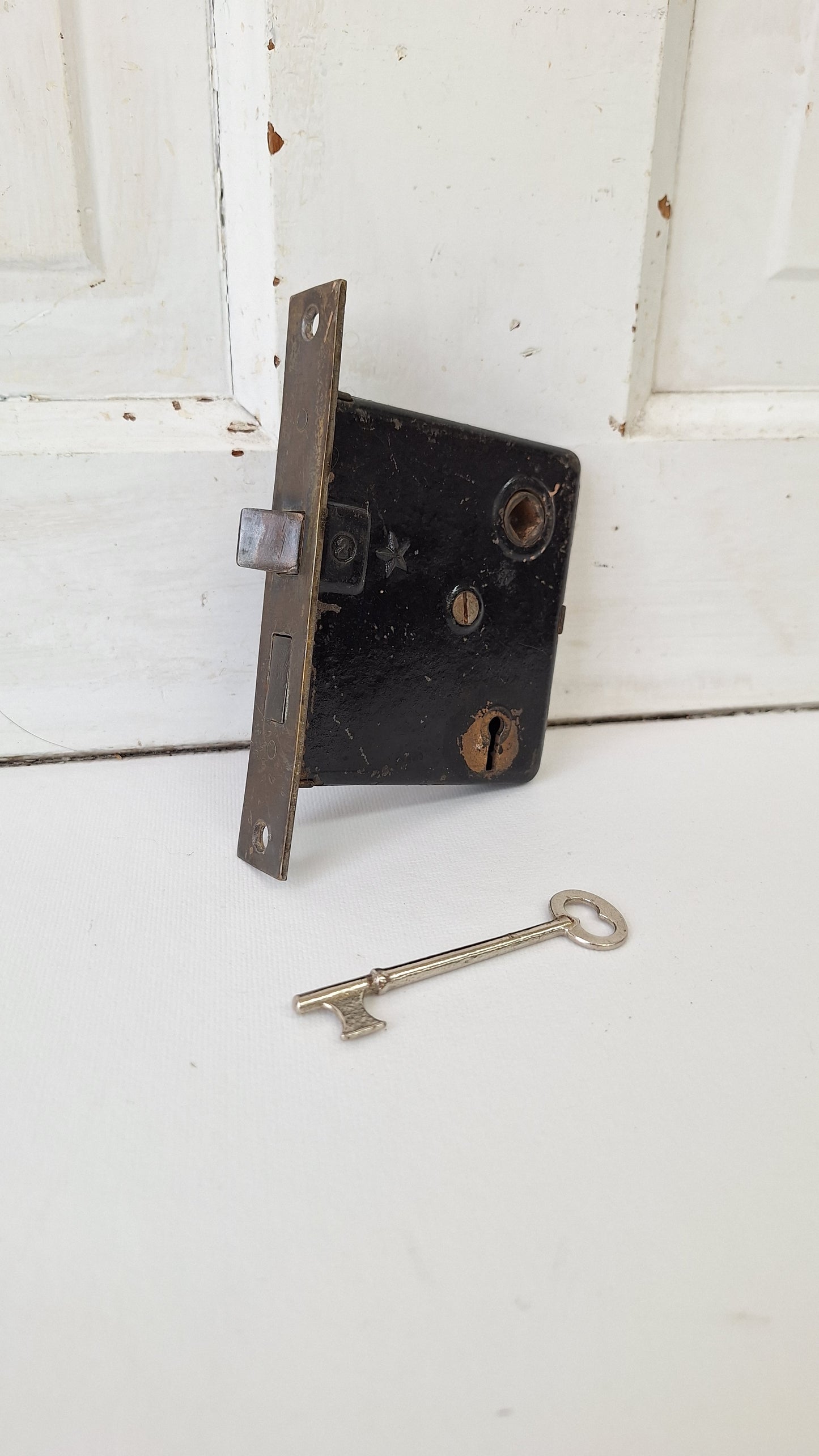 Antique Mortise Lock with Skeleton Key, Antique Keyed Door Lock, Antique Door Card with Working Key