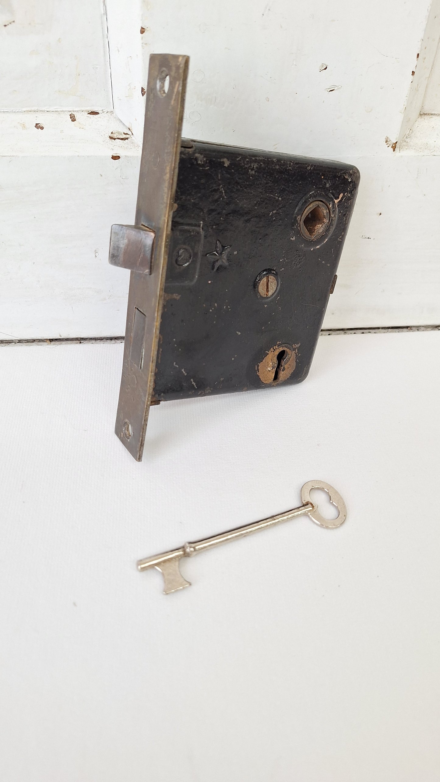 Antique Mortise Lock with Skeleton Key, Antique Keyed Door Lock, Antique Door Card with Working Key