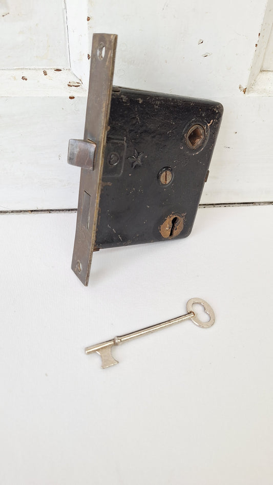 Antique Mortise Lock with Skeleton Key, Antique Keyed Door Lock, Antique Door Card with Working Key