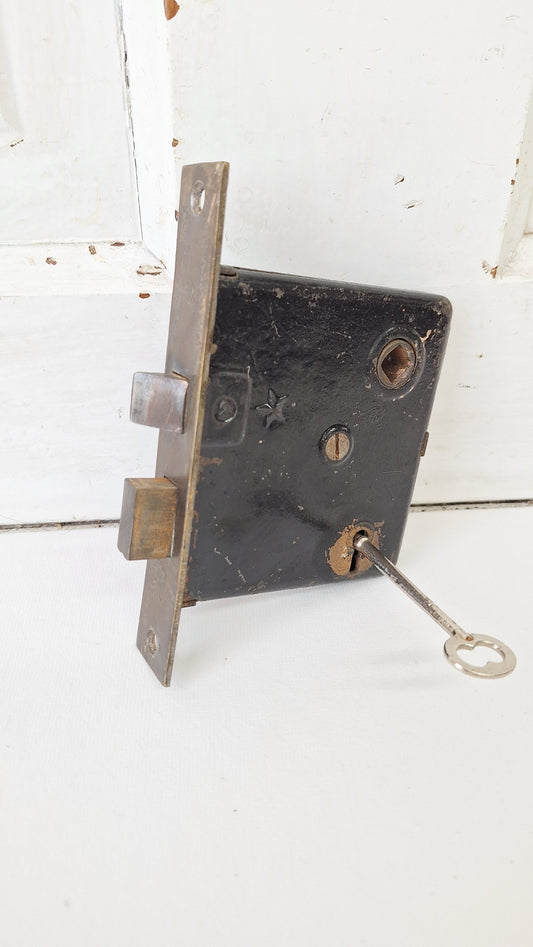 Antique Mortise Lock with Skeleton Key, Antique Keyed Door Lock, Antique Door Card with Working Key