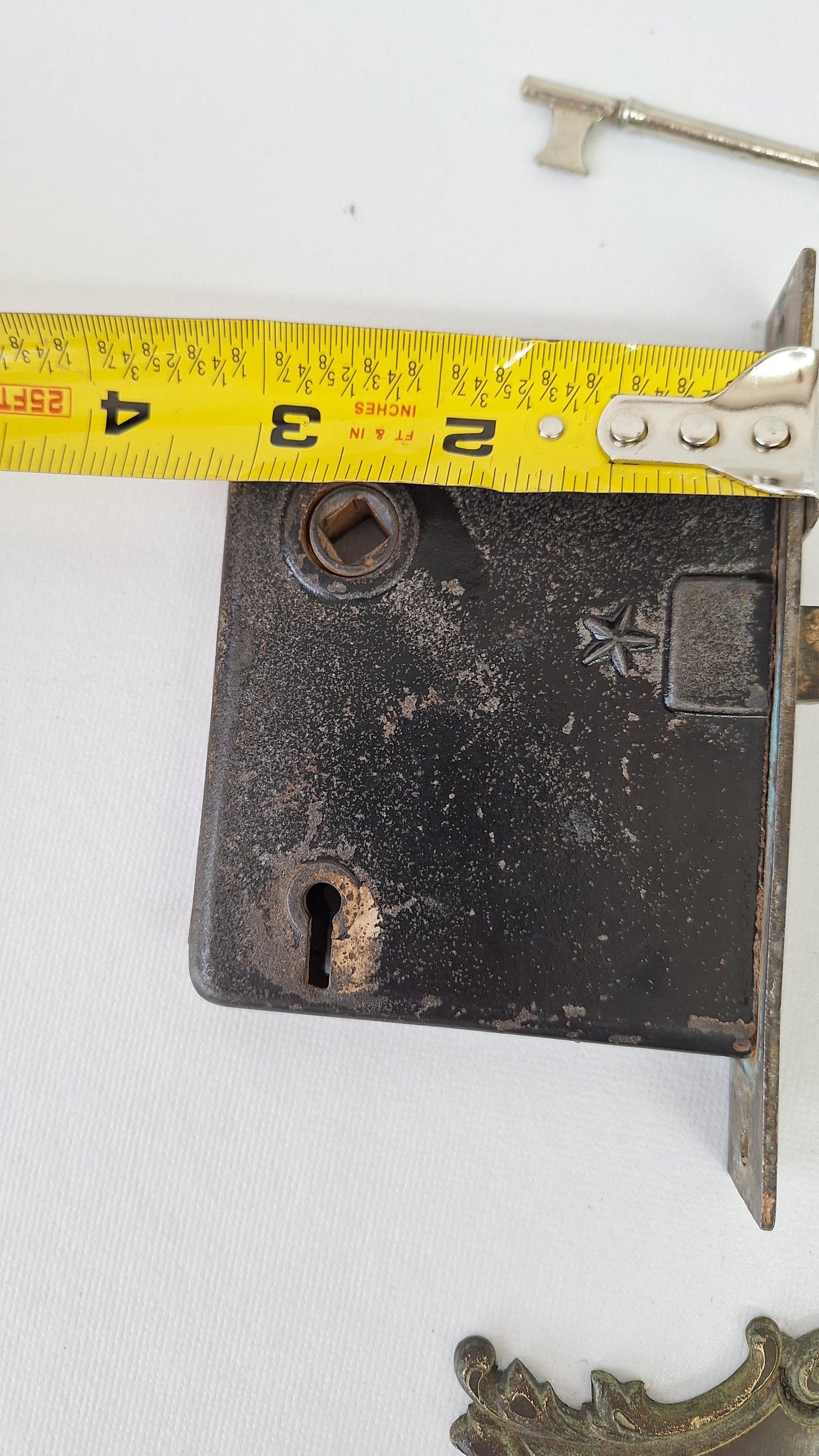 Antique Mortise Lock with Skeleton Key, Antique Keyed Door Lock, Antique Door Card with Working Key