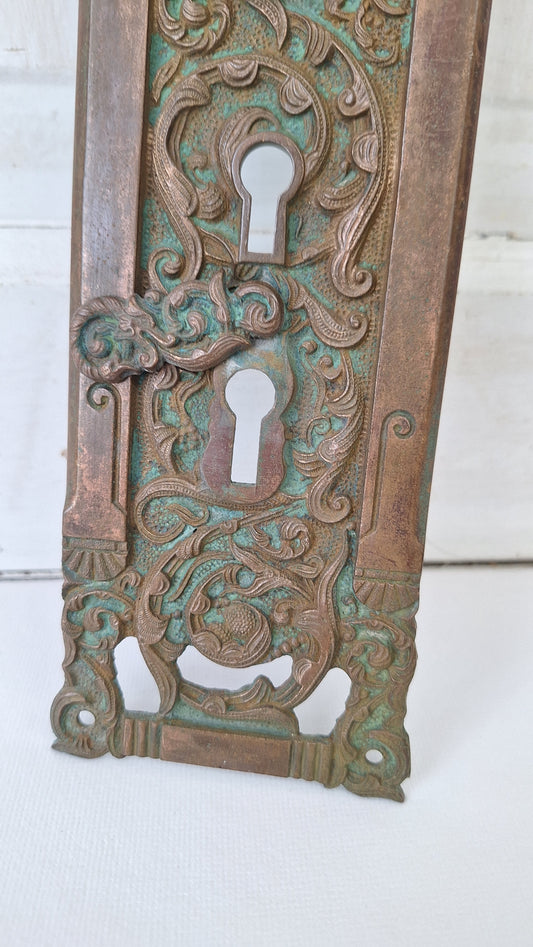 Antique Reading Hardware Bronze Door Large Entry Plate: Colombian Mythical Beast Design