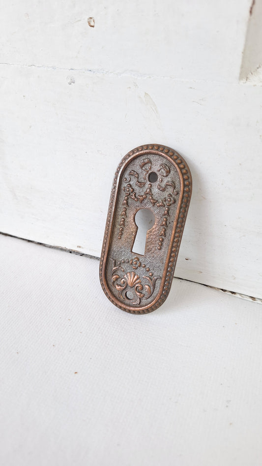 Oval Ornate Victorian Key Hole Cover, Brass Keyhole Escutcheon Plate