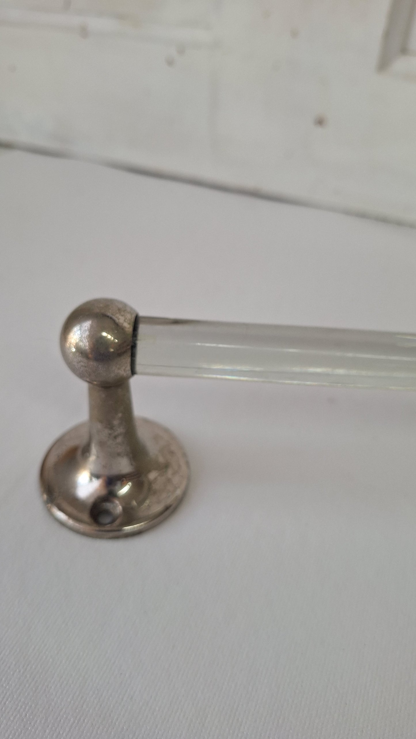 San O La Chrome and Glass Vintage Towel Bar, Vintage Bathroom Wall Mount Glass Towel Rack