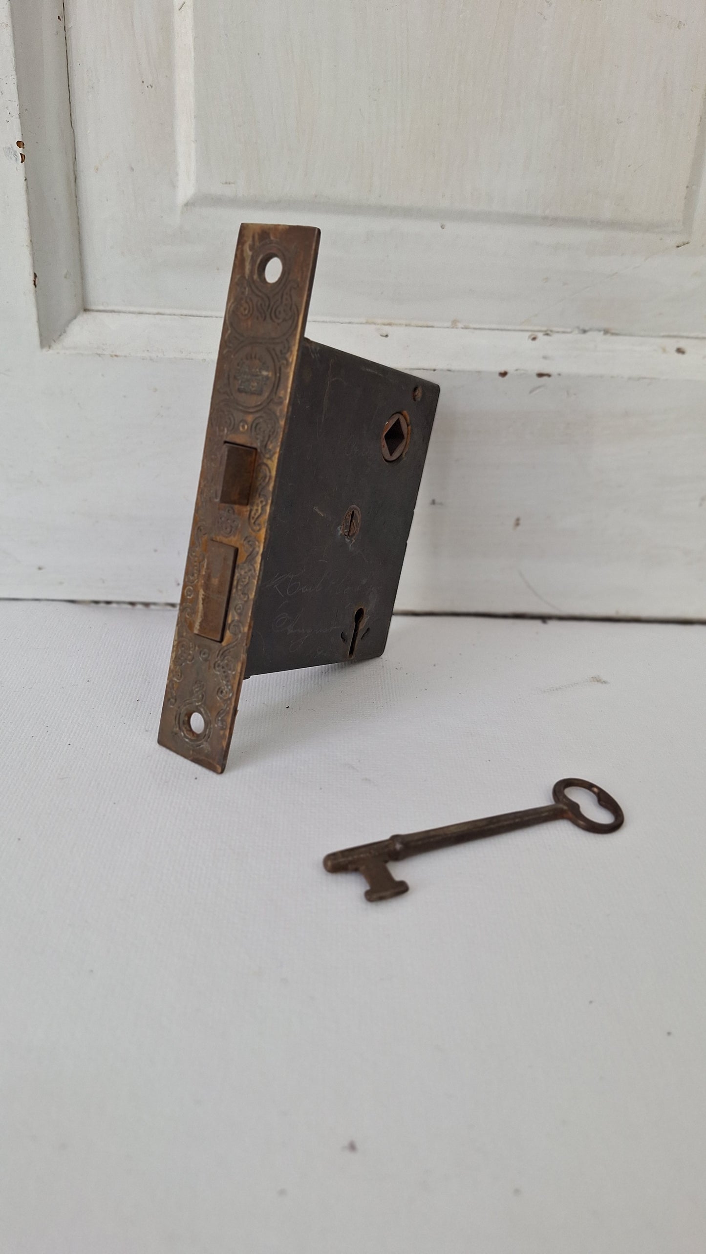 Antique Mortise Lock with Skeleton Key, Antique Keyed Door Lock Card with Working Key