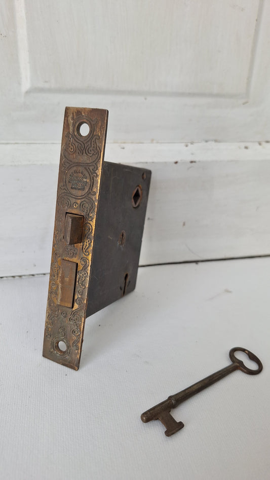 Antique Mortise Lock with Skeleton Key, Antique Keyed Door Lock Card with Working Key