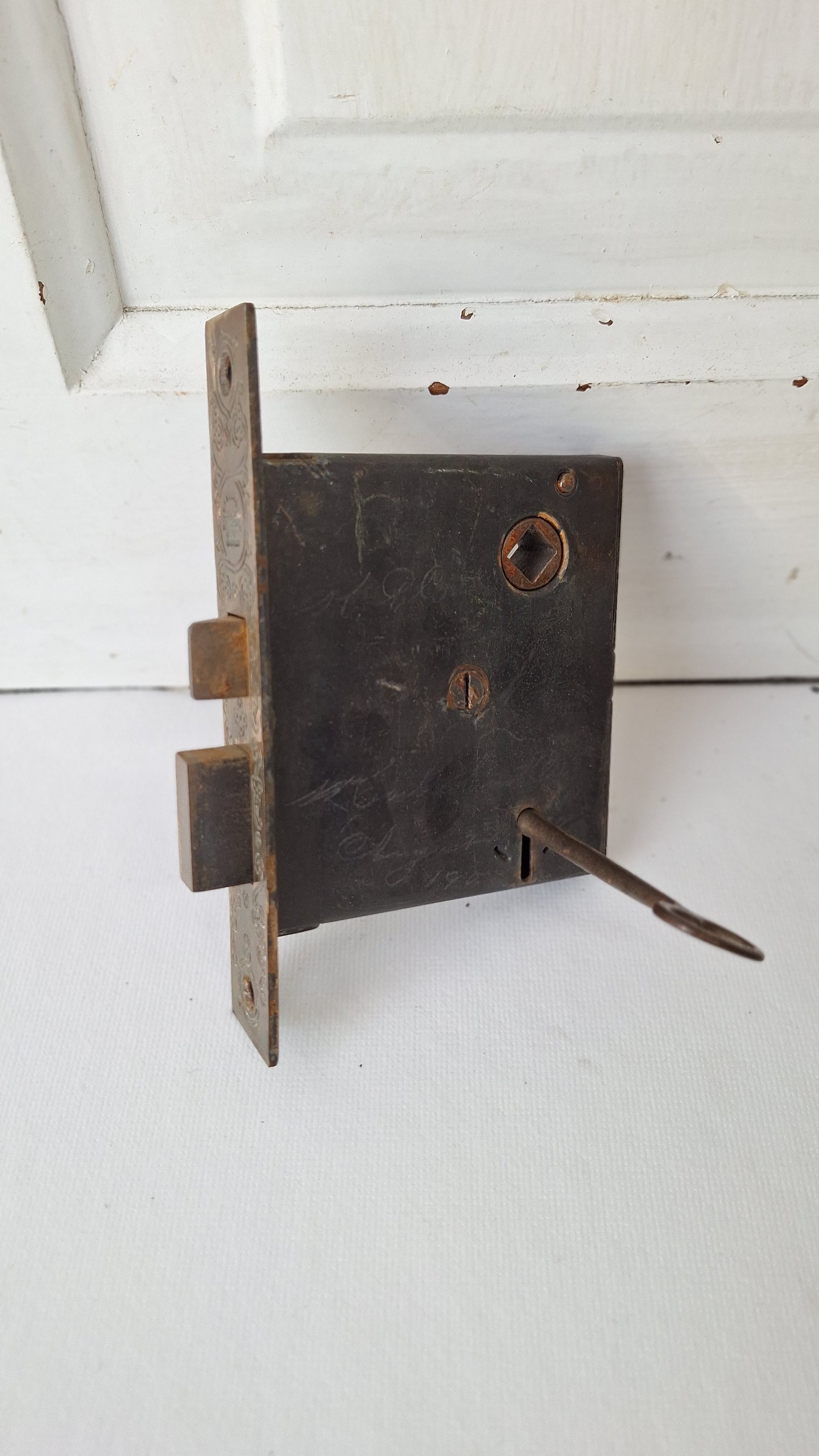 Antique Mortise Lock with Skeleton Key, Antique Keyed Door Lock Card with Working Key