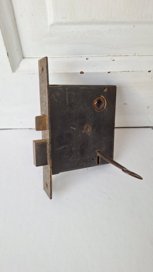 Antique Mortise Lock with Skeleton Key, Antique Keyed Door Lock Card with Working Key