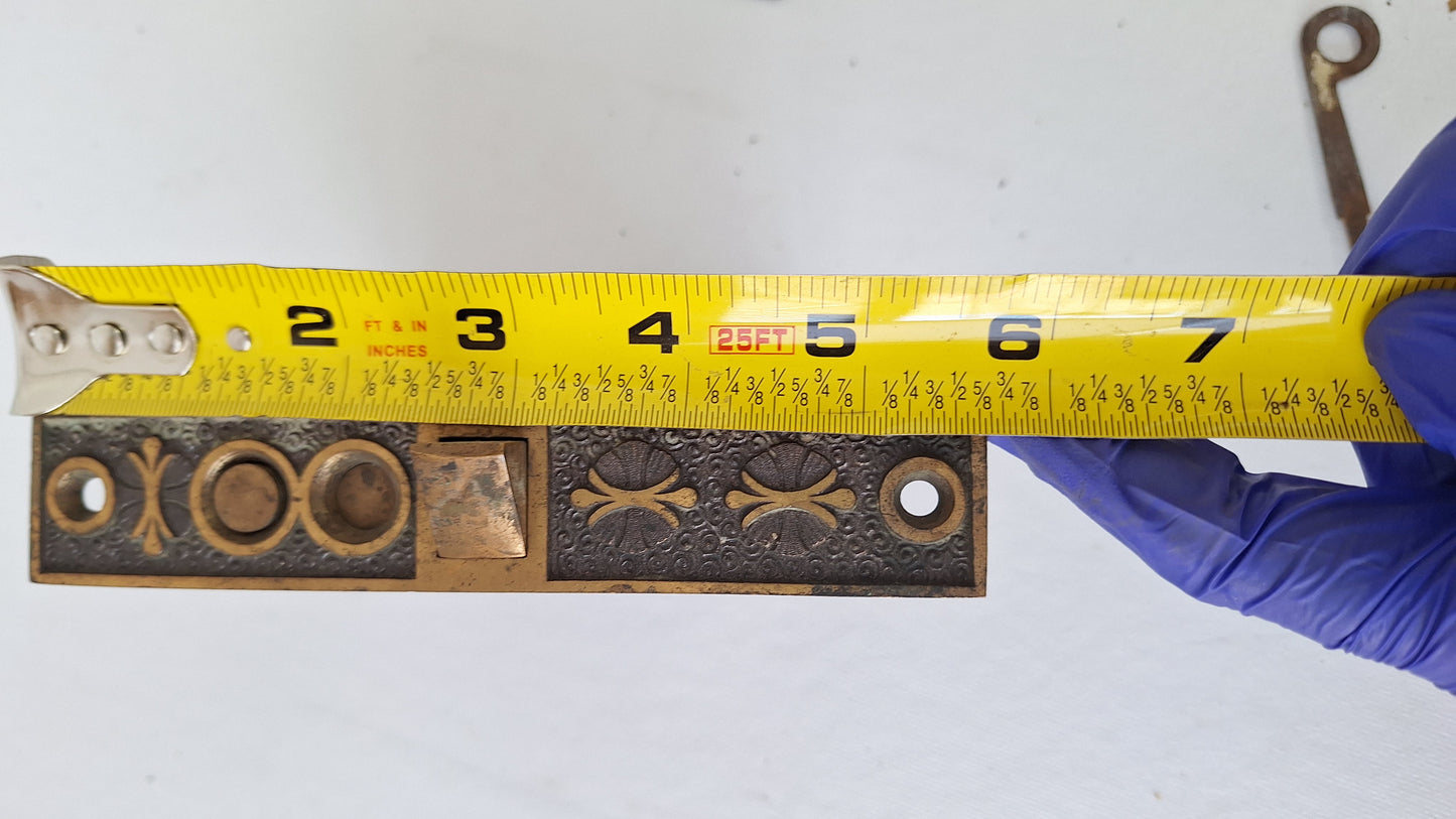 Ornate Door Mortise Lock with Push Button Lock, Strike Plate, and Working Key