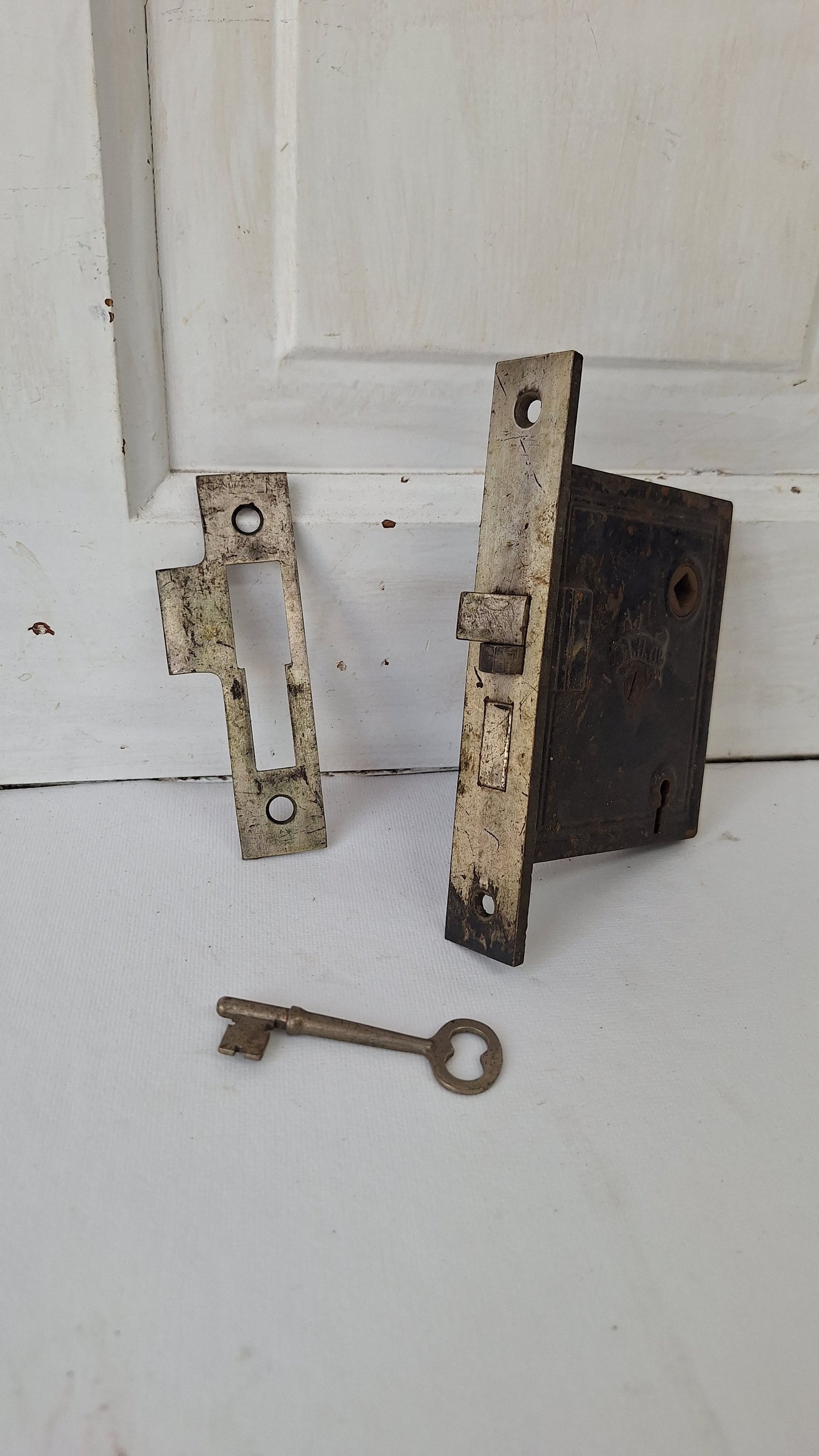 Nickel Plated Mortise Lock with Skeleton Key, Antique Keyed Door Lock Set with Strike Plate