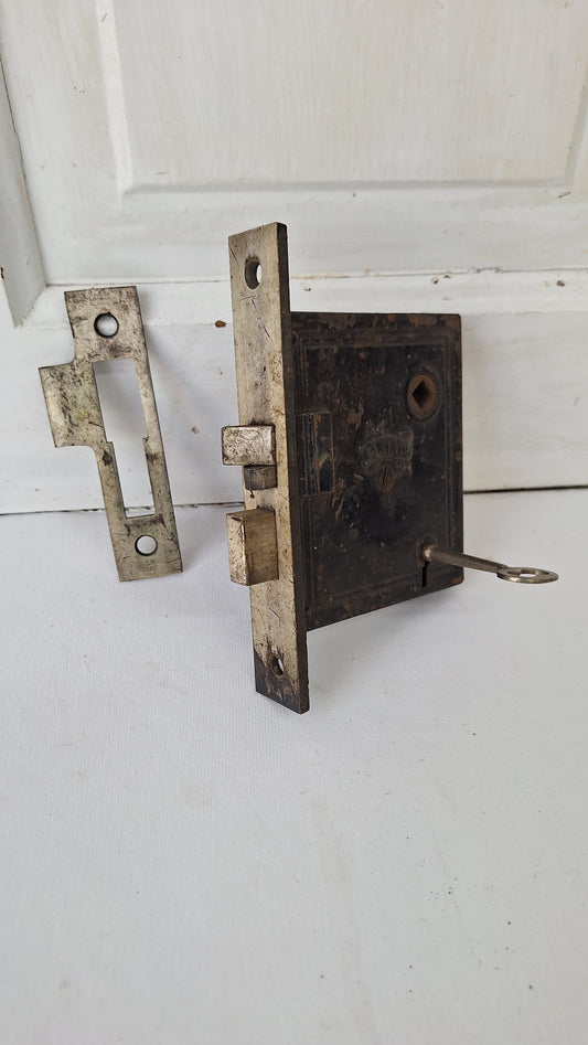 Nickel Plated Mortise Lock with Skeleton Key, Antique Keyed Door Lock Set with Strike Plate