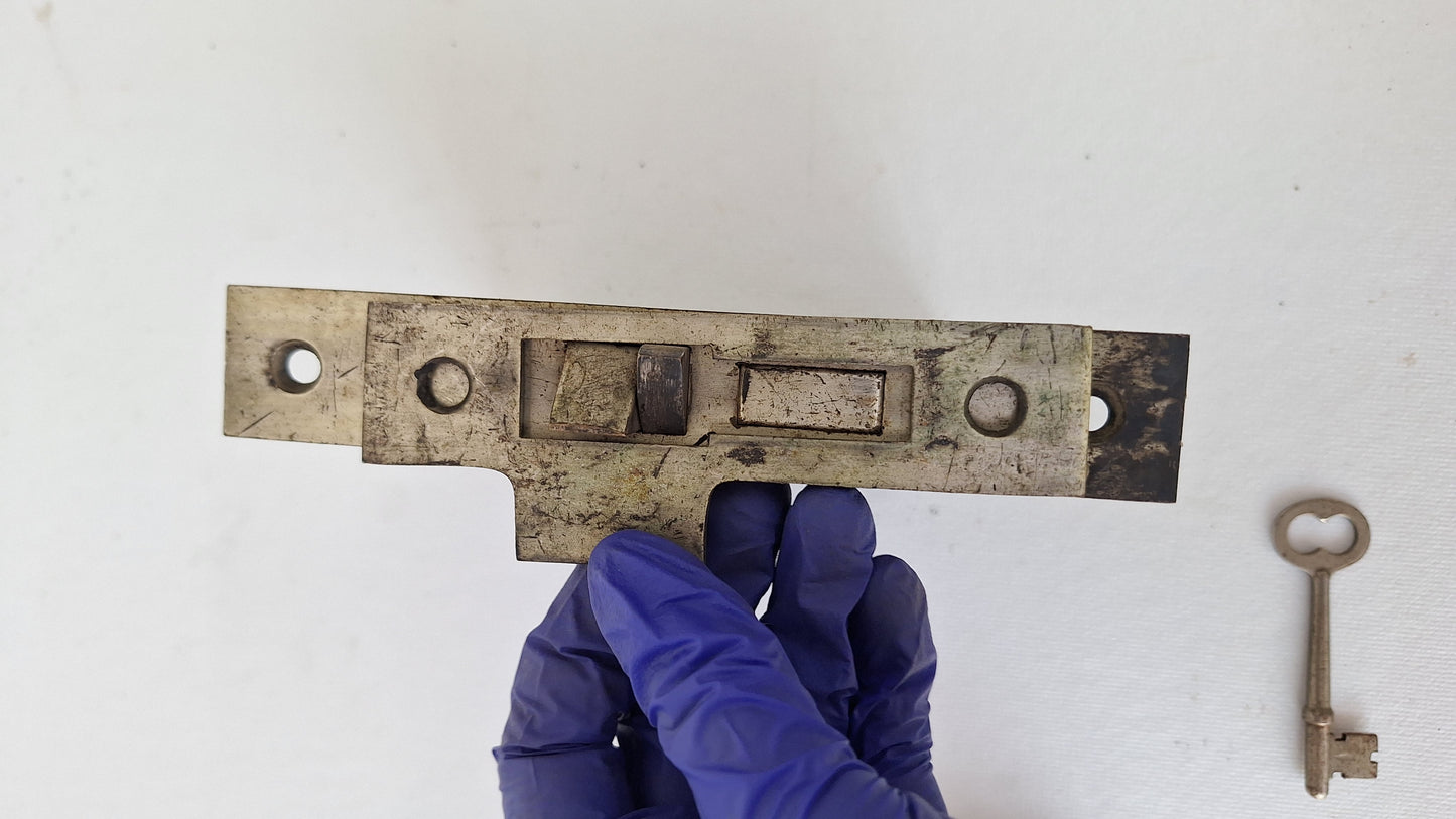 Nickel Plated Mortise Lock with Skeleton Key, Antique Keyed Door Lock Set with Strike Plate