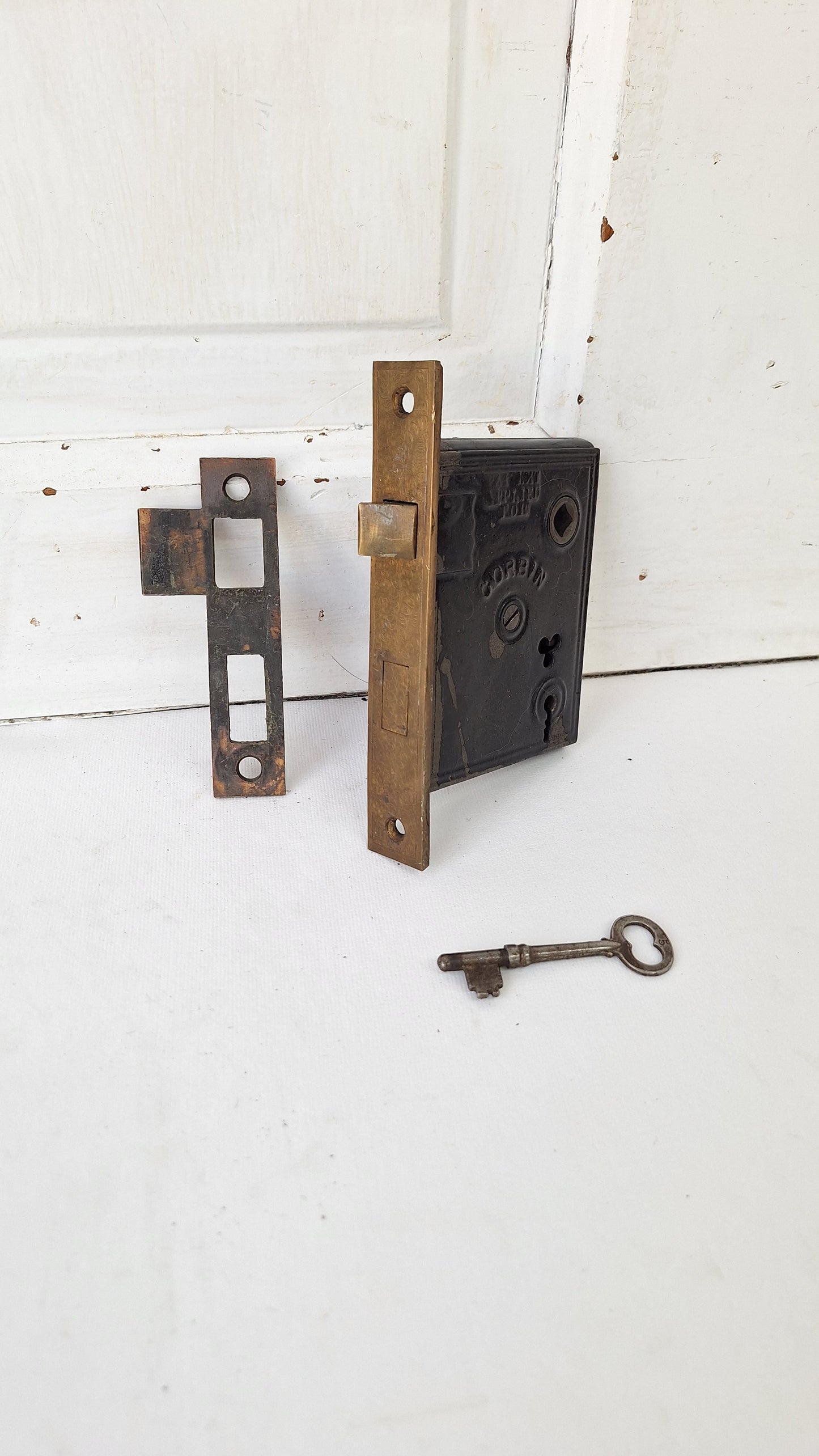 Antique Bronze Mortise Lock with Skeleton Key, Antique Keyed Door Lock with Working Key