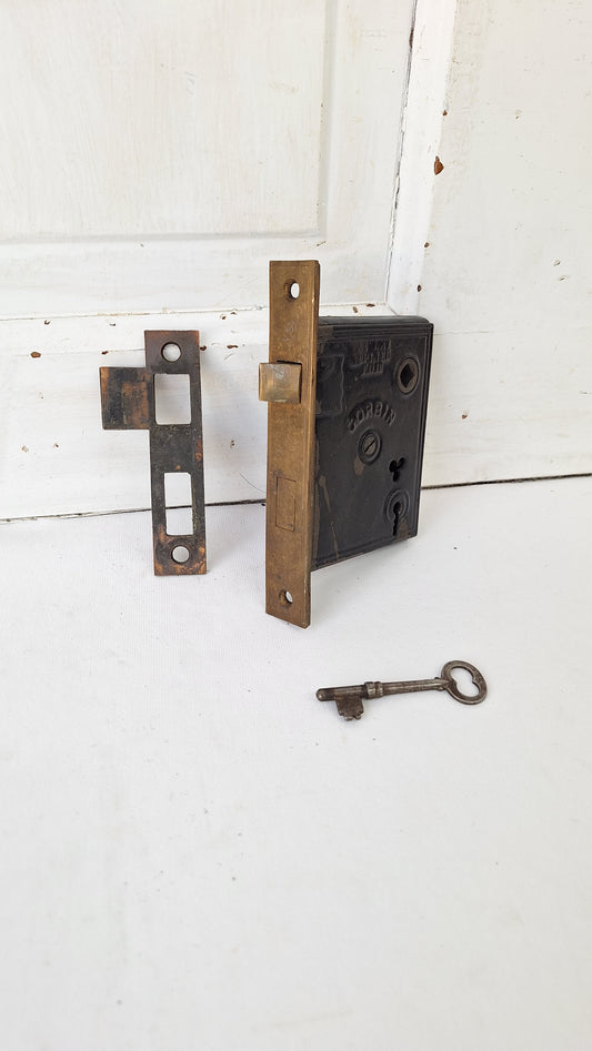 Antique Bronze Mortise Lock with Skeleton Key, Antique Keyed Door Lock with Working Key