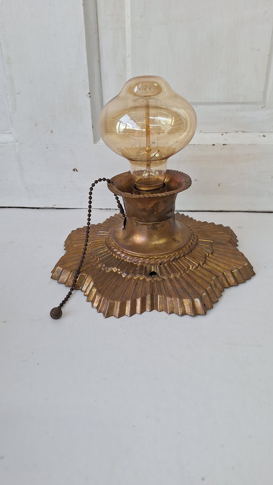 Sunburst Vintage Pull Chain Light Fixture: Small Brass Star Design Ceiling Light
