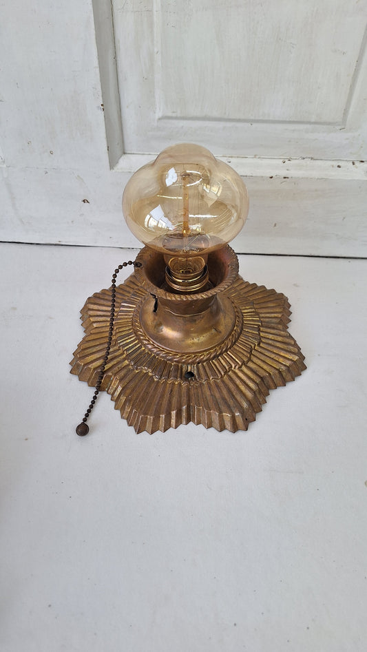 Sunburst Vintage Pull Chain Light Fixture: Small Brass Star Design Ceiling Light