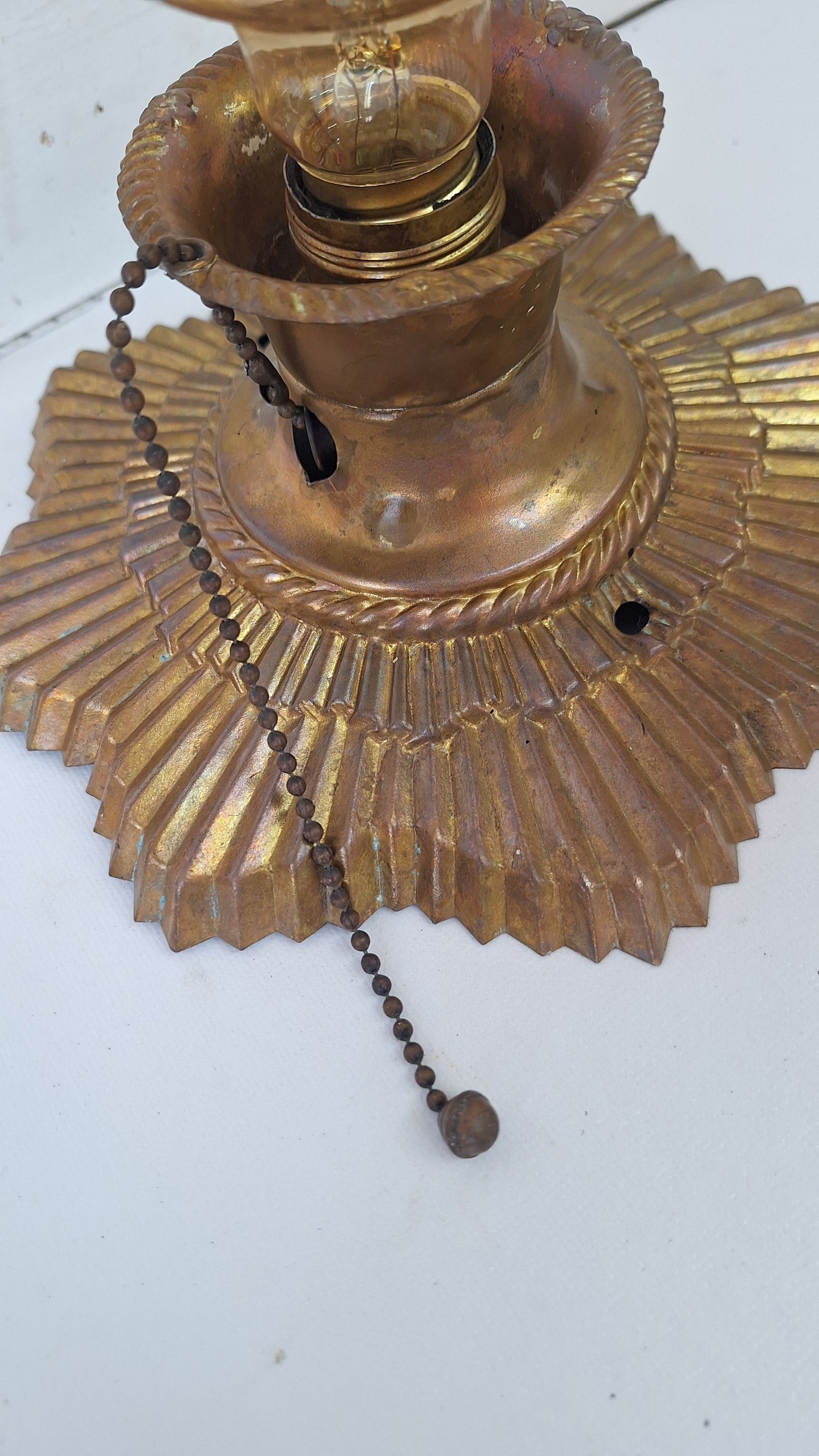 Sunburst Vintage Pull Chain Light Fixture: Small Brass Star Design Ceiling Light