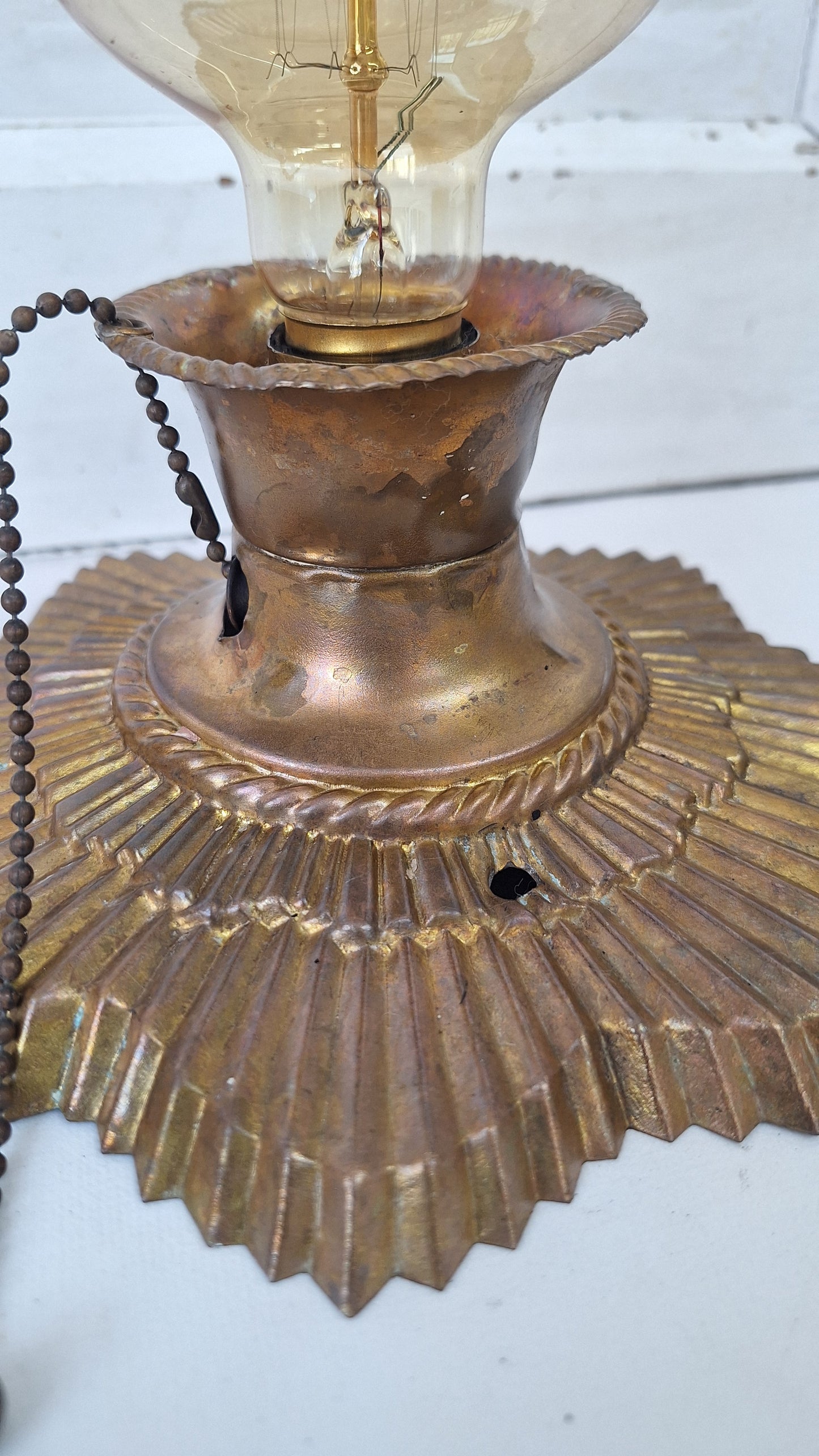 Sunburst Vintage Pull Chain Light Fixture: Small Brass Star Design Ceiling Light