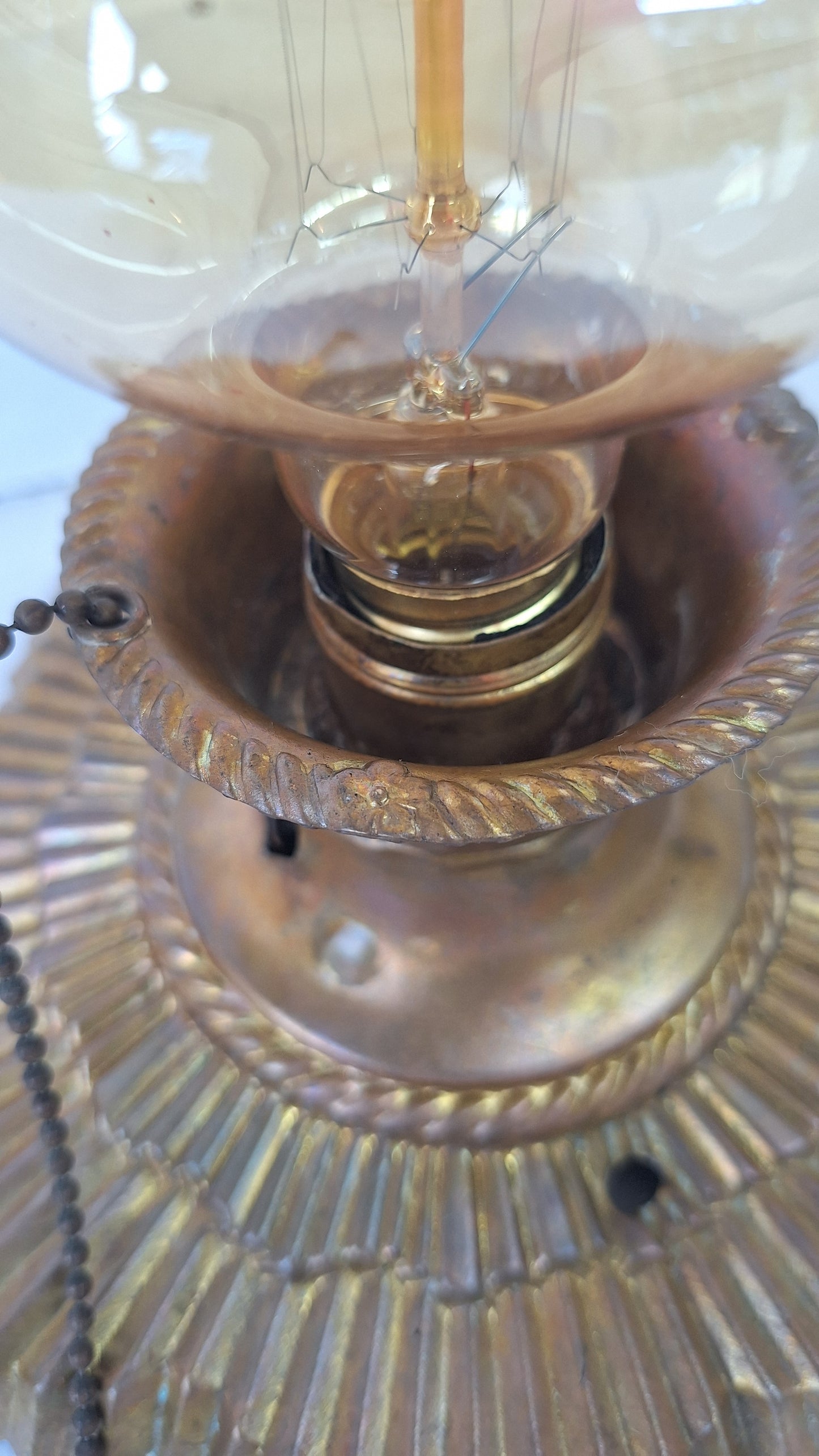 Sunburst Vintage Pull Chain Light Fixture: Small Brass Star Design Ceiling Light