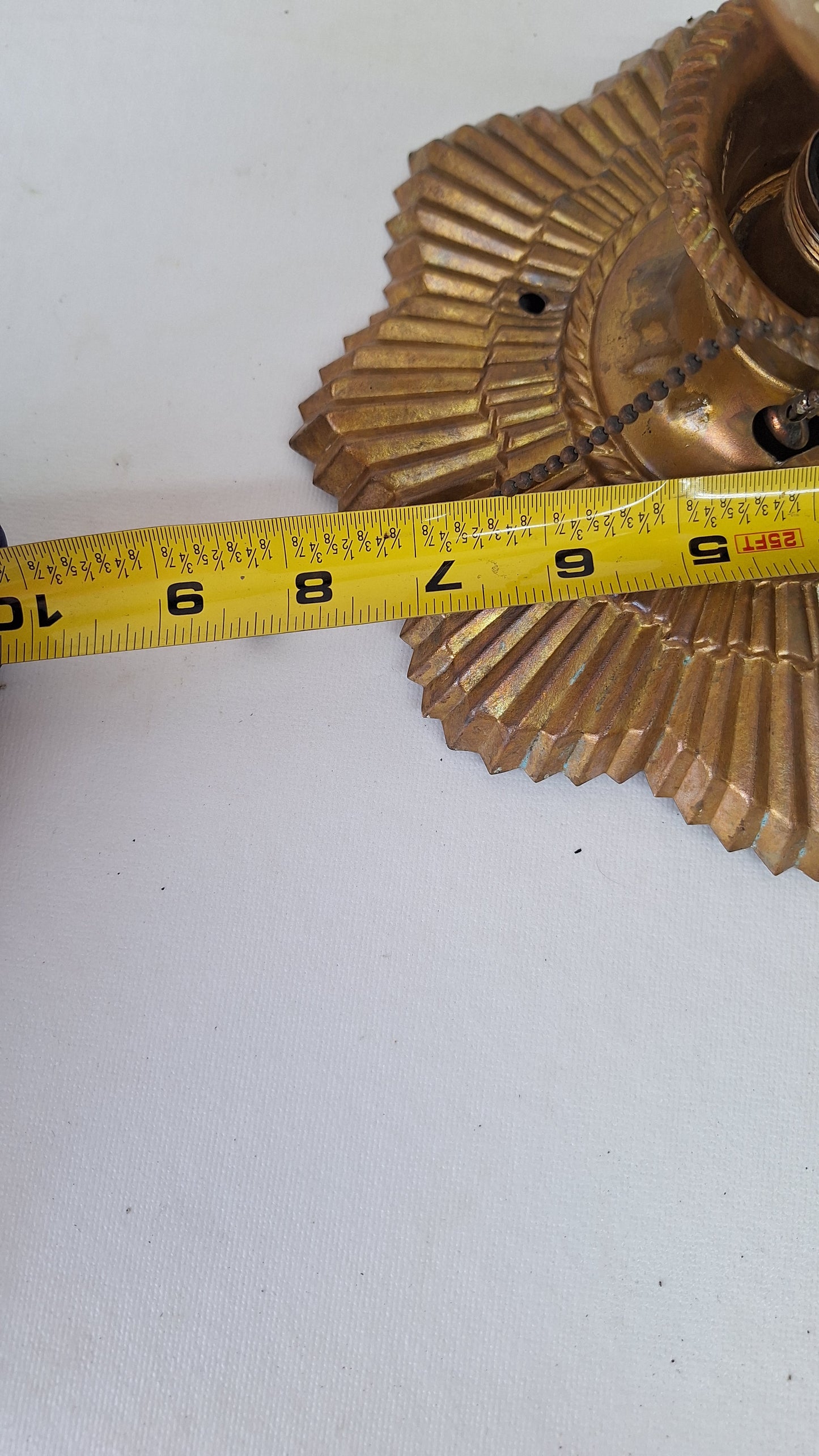 Sunburst Vintage Pull Chain Light Fixture: Small Brass Star Design Ceiling Light