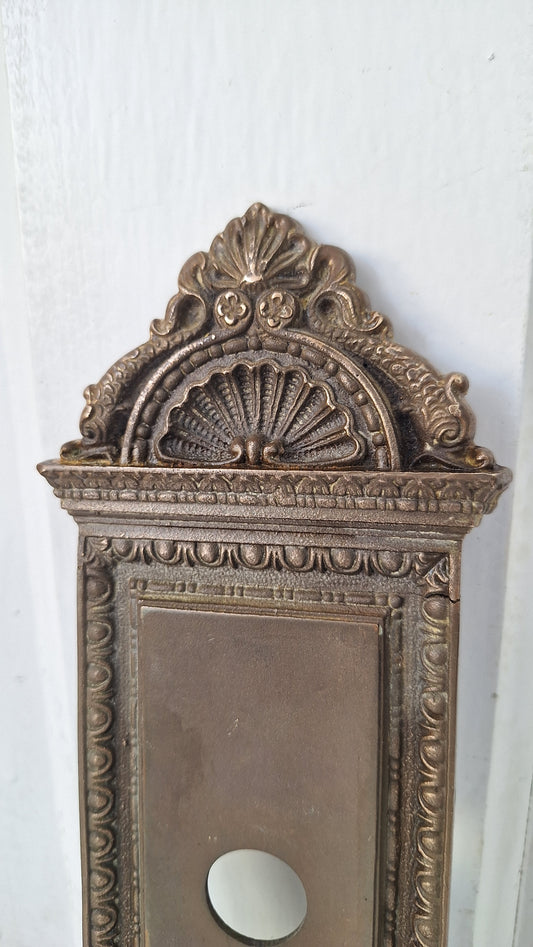 Cherub Face Bronze Backplate: Ornate Renaissance Doorknob Escutcheon