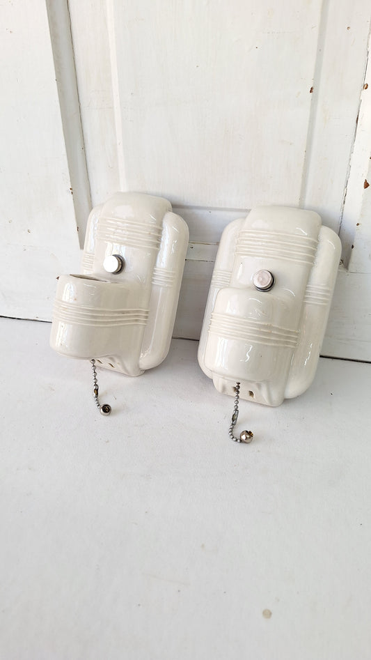 Pull Chain Vintage Porcelain Bathroom Sconces, Set of Ceramic Bathroom Vanity Lights