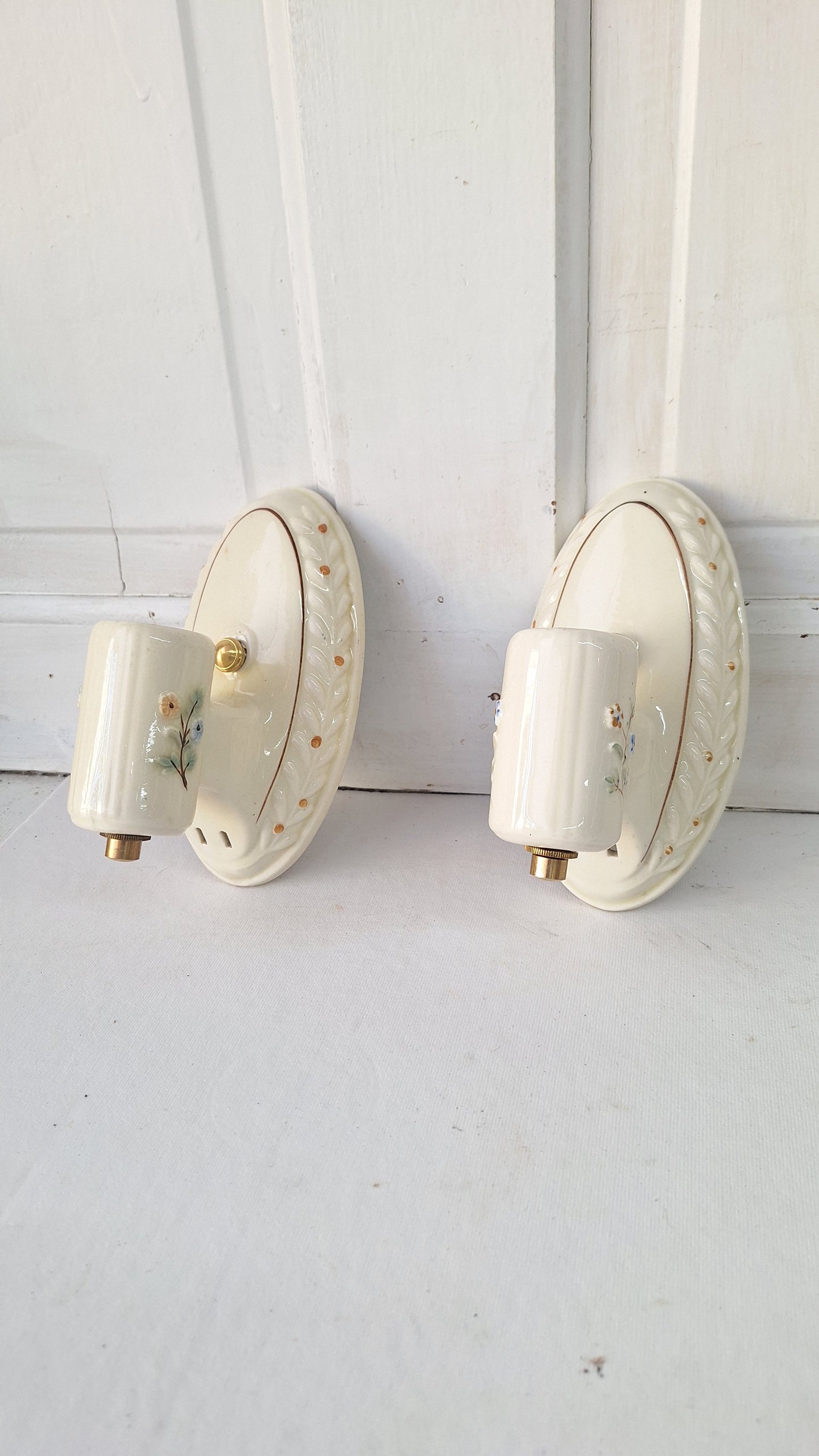 Pair of Vintage Porcelain Bathroom Sconces, Wall Mount Lights, Set of Ceramic Bathroom Vanity Lights