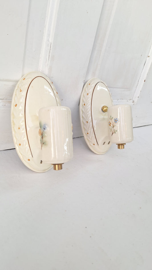 Pair of Vintage Porcelain Bathroom Sconces, Wall Mount Lights, Set of Ceramic Bathroom Vanity Lights