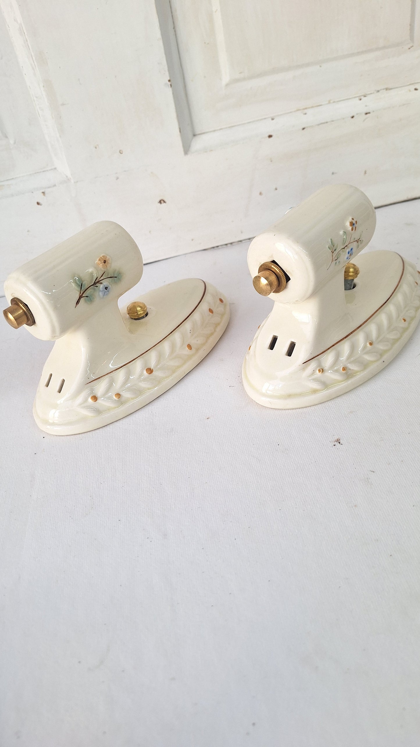 Pair of Vintage Porcelain Bathroom Sconces, Wall Mount Lights, Set of Ceramic Bathroom Vanity Lights