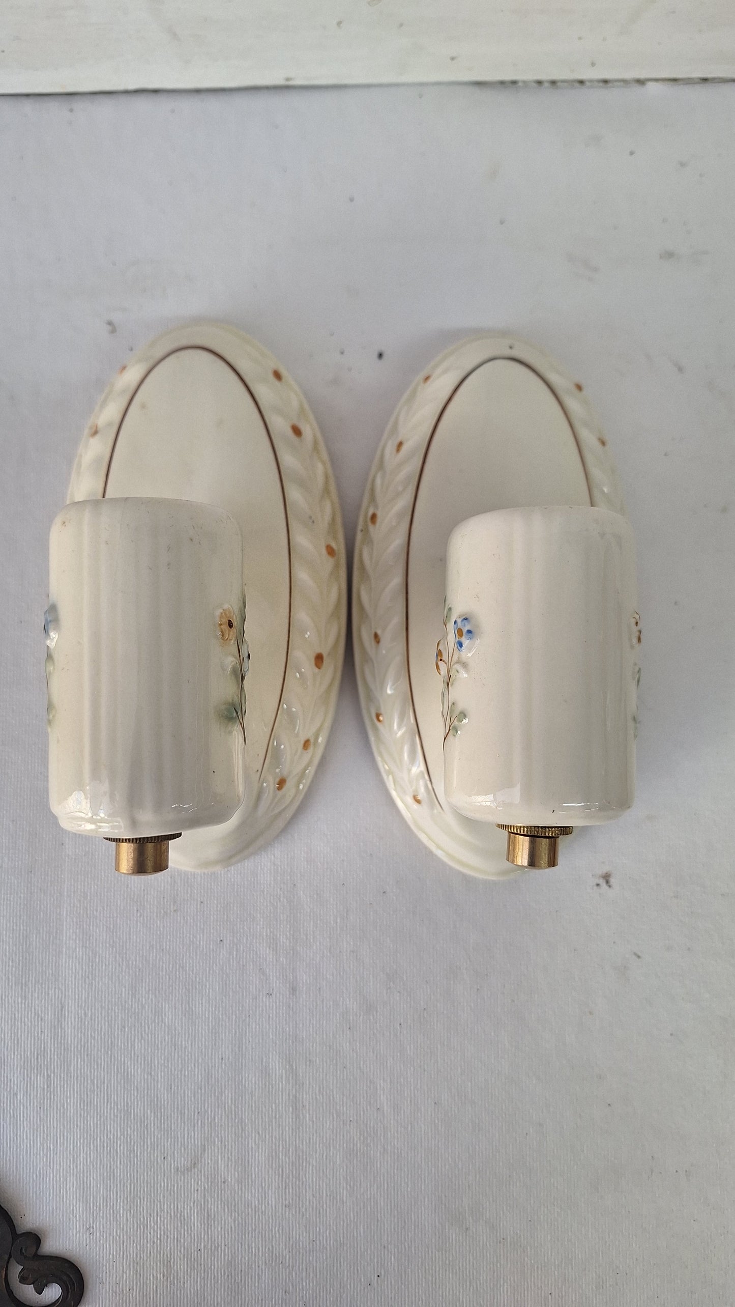 Pair of Vintage Porcelain Bathroom Sconces, Wall Mount Lights, Set of Ceramic Bathroom Vanity Lights