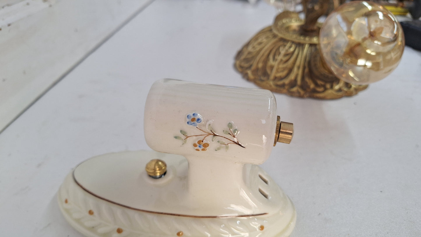 Pair of Vintage Porcelain Bathroom Sconces, Wall Mount Lights, Set of Ceramic Bathroom Vanity Lights