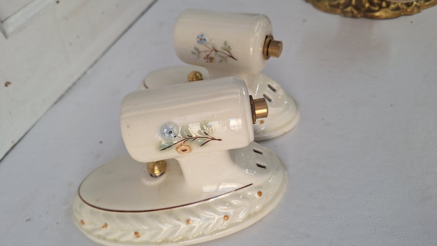 Pair of Vintage Porcelain Bathroom Sconces, Wall Mount Lights, Set of Ceramic Bathroom Vanity Lights