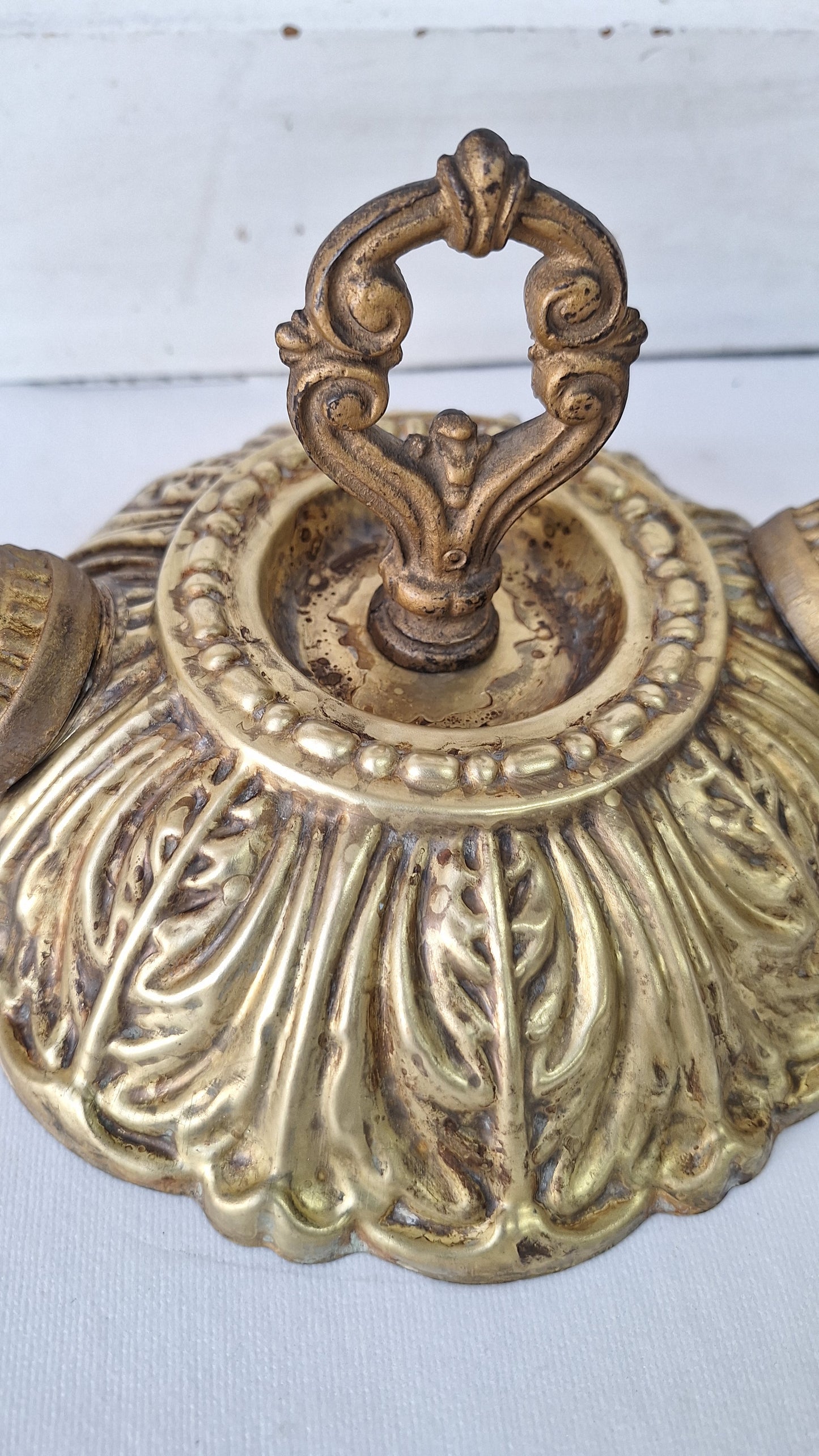 Art Deco Brass Flush Mount Light: Antique Two-Socket Ceiling Fixture