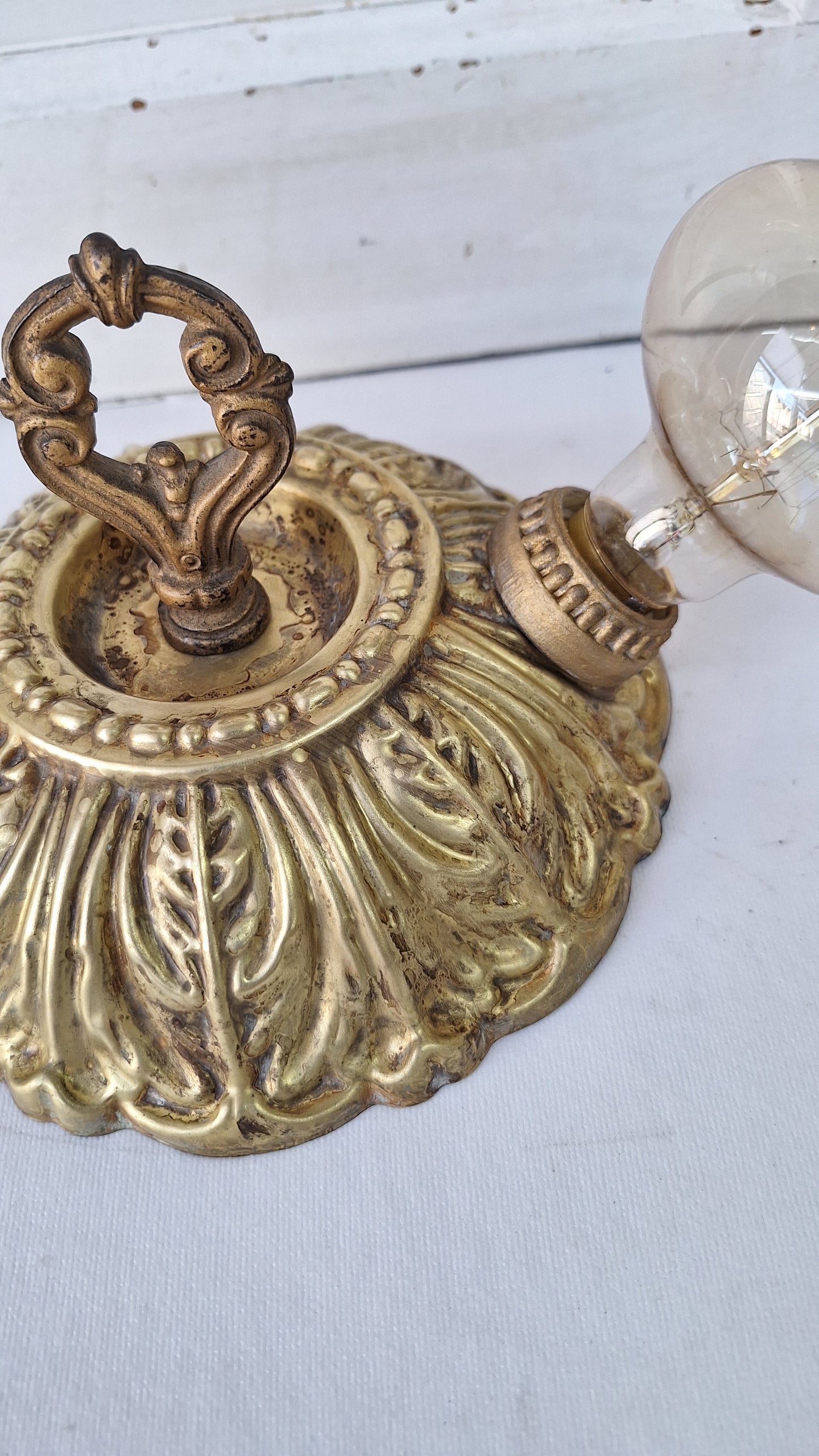 Art Deco Brass Flush Mount Light: Antique Two-Socket Ceiling Fixture