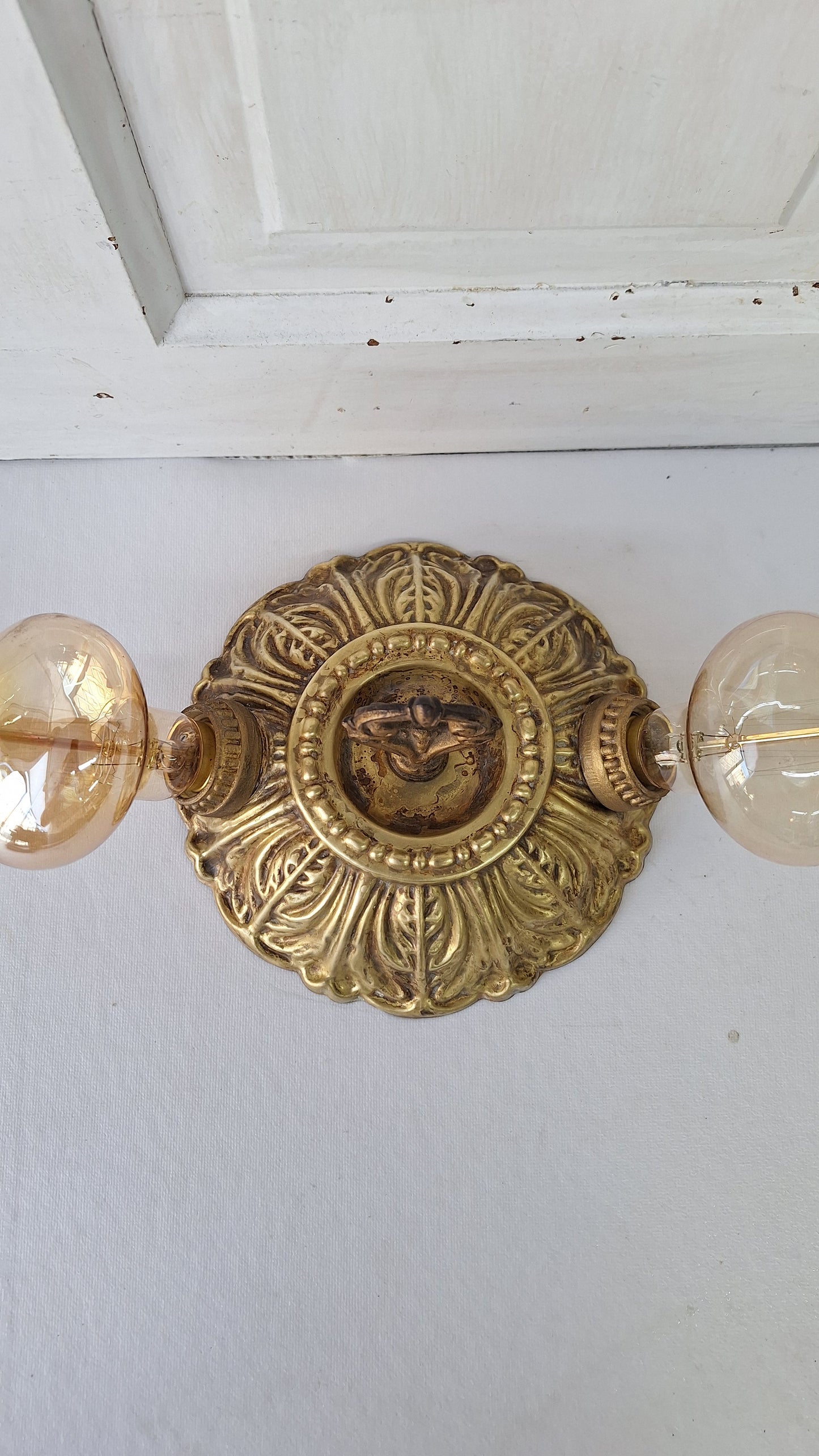 Art Deco Brass Flush Mount Light: Antique Two-Socket Ceiling Fixture