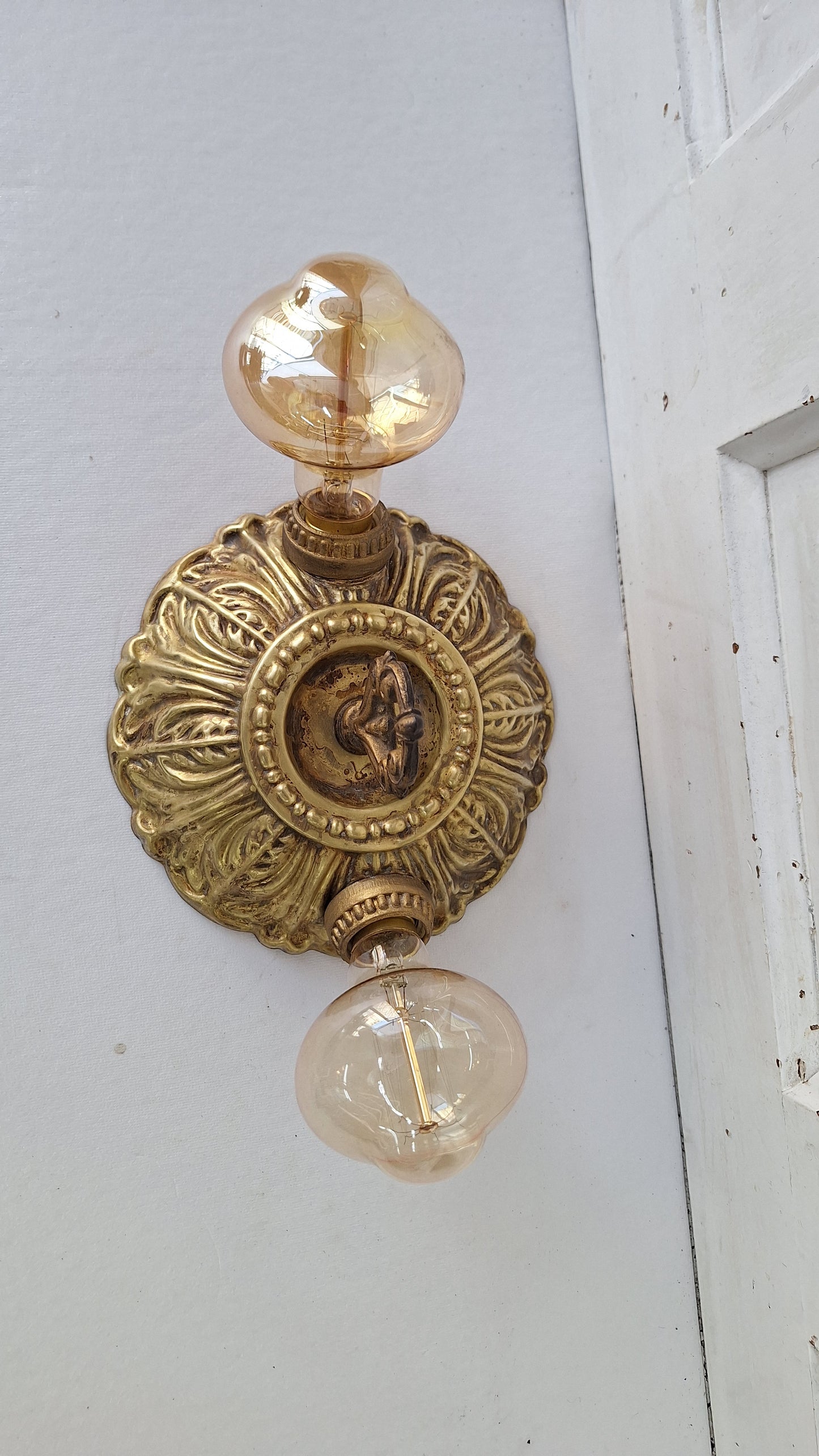 Art Deco Brass Flush Mount Light: Antique Two-Socket Ceiling Fixture