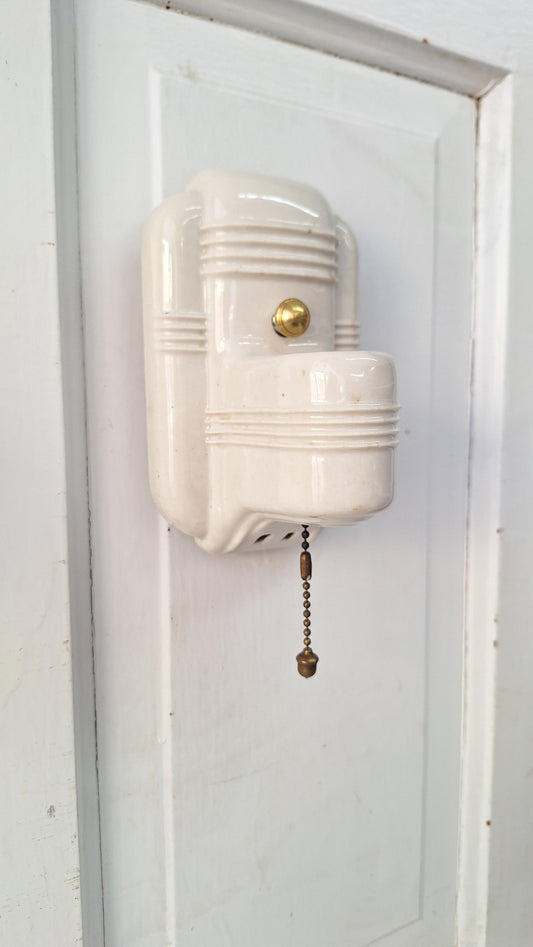 Pull Chain Vintage Porcelain Bathroom Sconces, Vanity Lights Pair