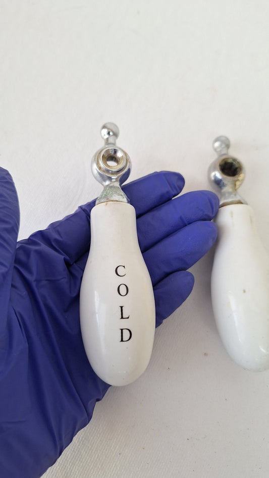 Hot and Cold Antique Porcelain Sink Handles, Porcelain White Faucet Knobs