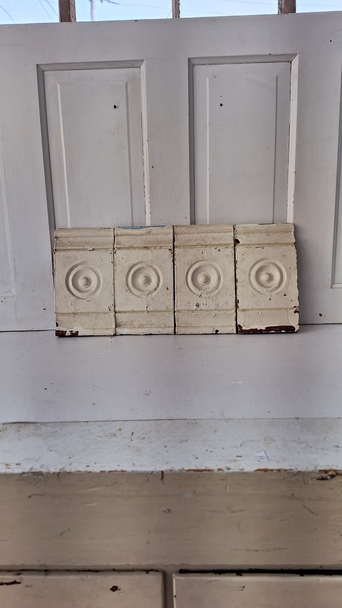Set of Four Bullseye Trim Blocks, Antique Salvaged Corner Blocks